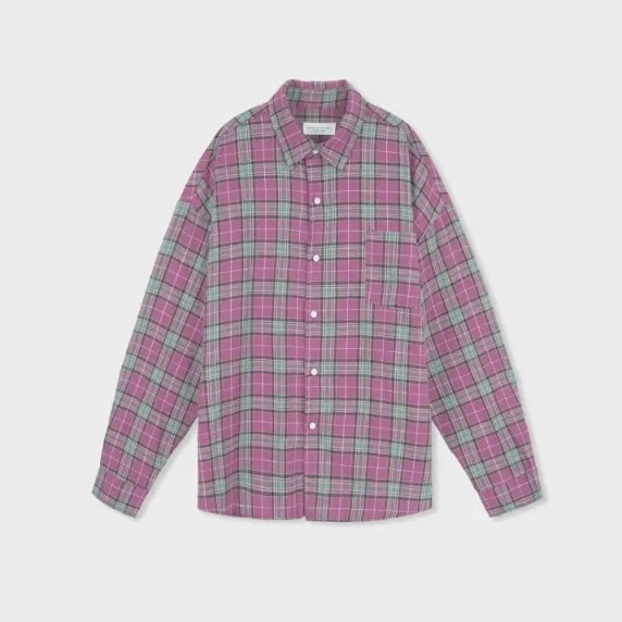 IONSEOUL Plaid Patterns Button-down Unisex Street Style