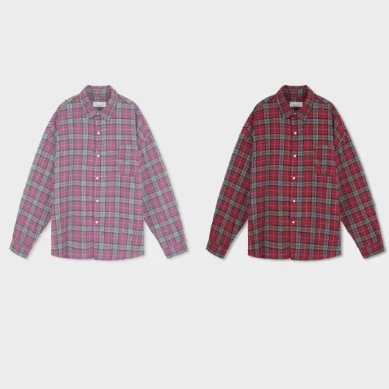 IONSEOUL Plaid Patterns Button-down Unisex Street Style