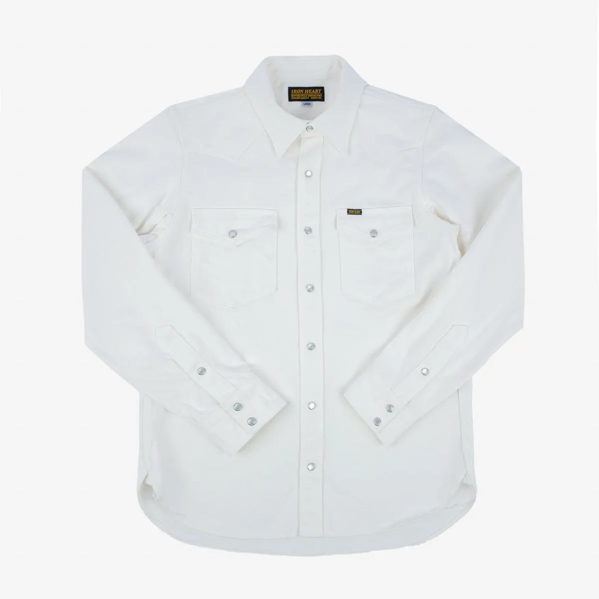 Iron Heart white cotton twill western shirt, 13.5oz, IHSH-384-WHT