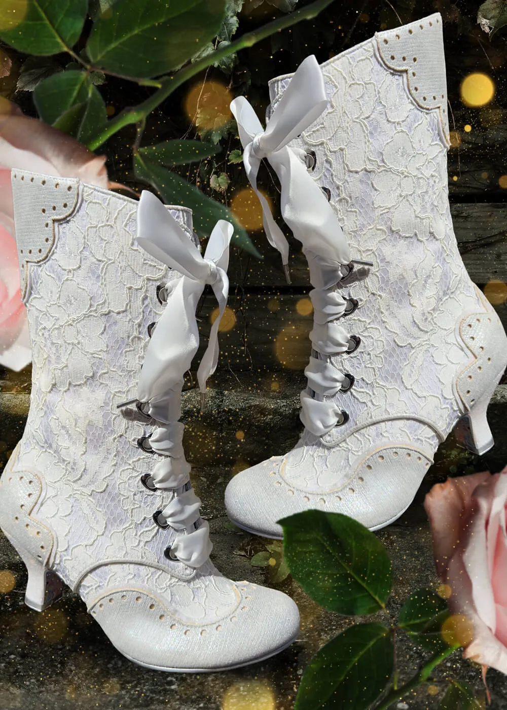 Irregular Choice White Boots with Chimney Smoke Effect - 40's Style