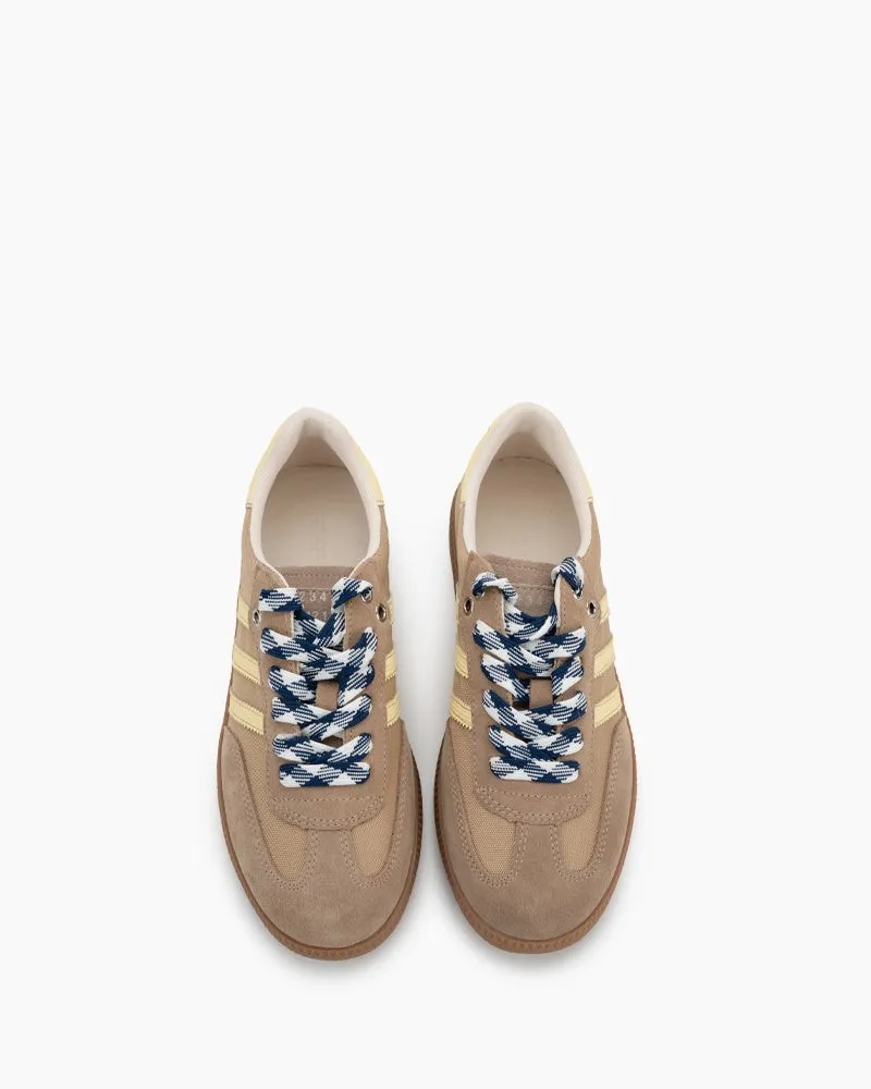 Khaki Suede Flat Sneakers