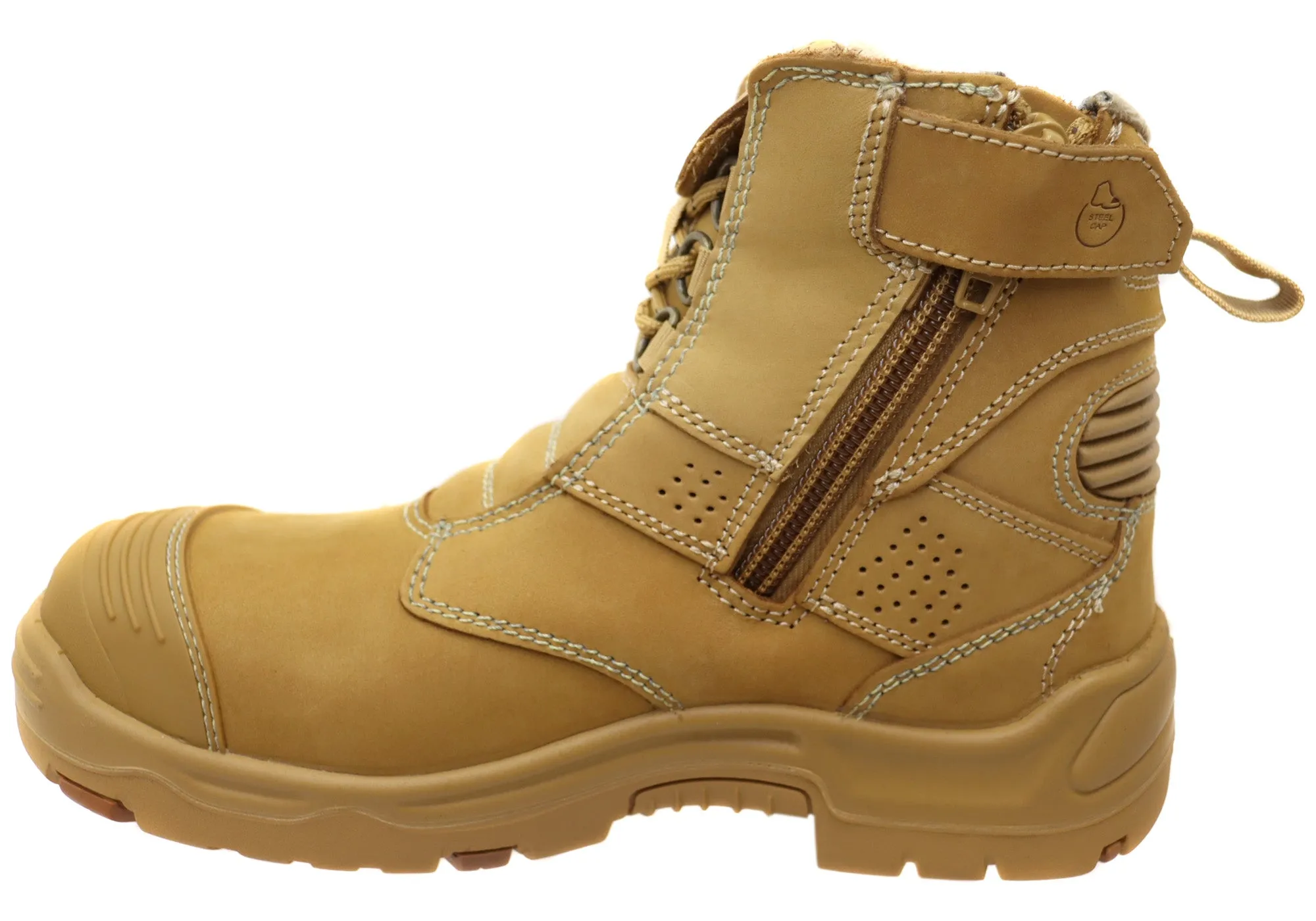 KingGee Mens Bennu Pro 6 Comfortable Leather Work Boots Wheat