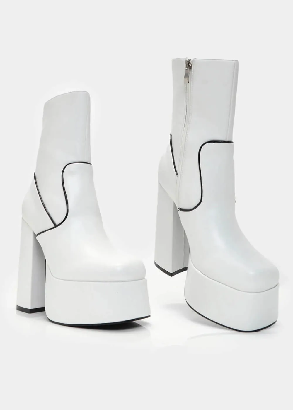 Koi Footwear White 60's Platform Boots Bahari