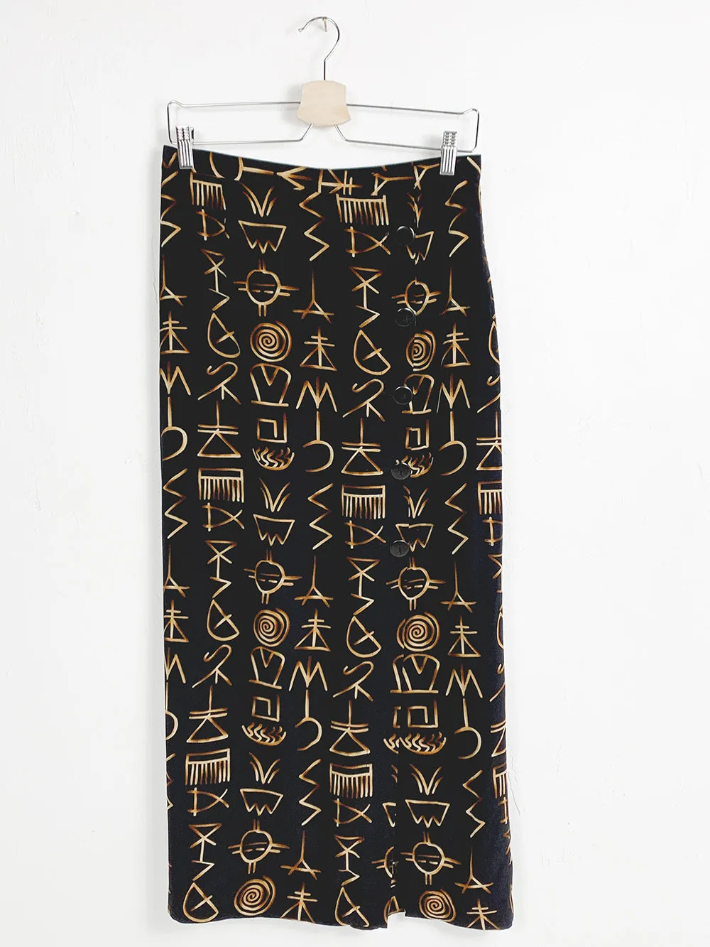 LAET Black Symbol Button Up Silk Skirt