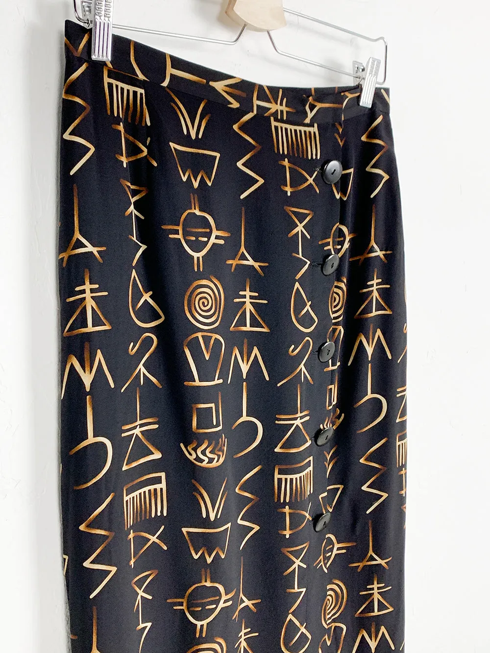 LAET Black Symbol Button Up Silk Skirt