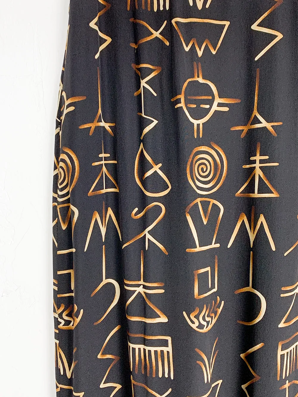 LAET Black Symbol Button Up Silk Skirt