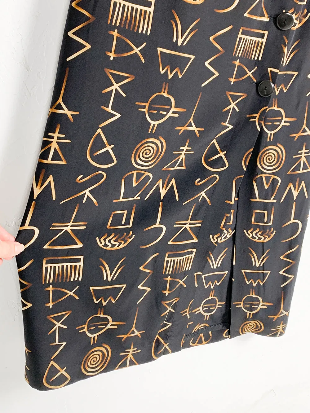 LAET Black Symbol Button Up Silk Skirt