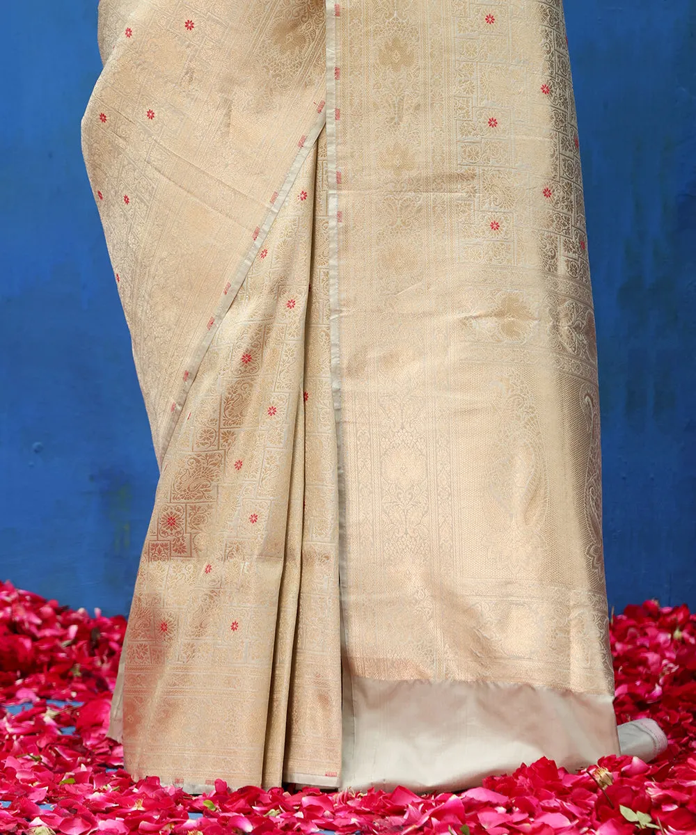 Light Pistachio Green Handloom Pure Katan Silk Zari Tanchoi Banarasi Saree With Meenakari