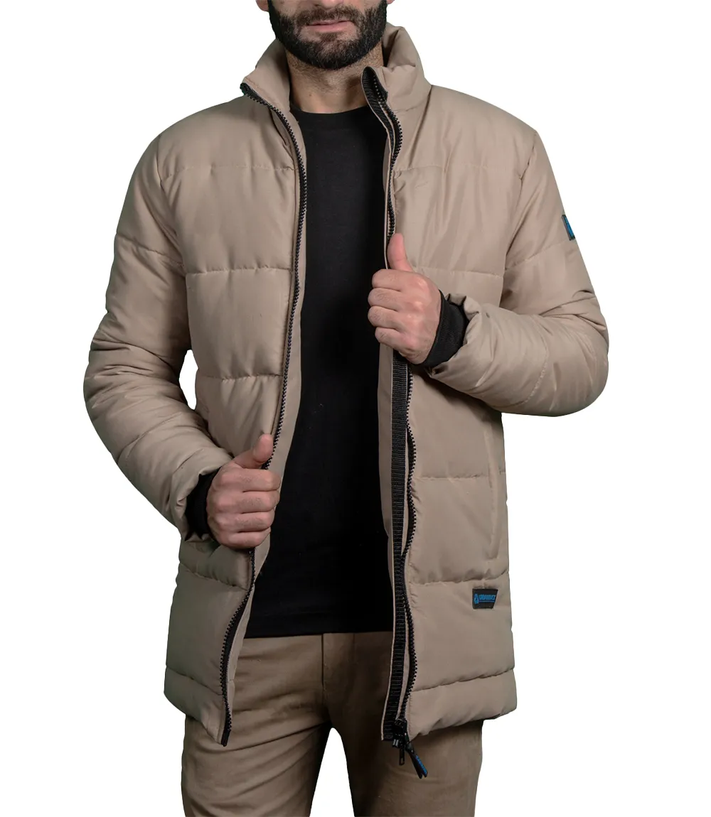 Mens Beige 3/4 Length Puffer Jacket