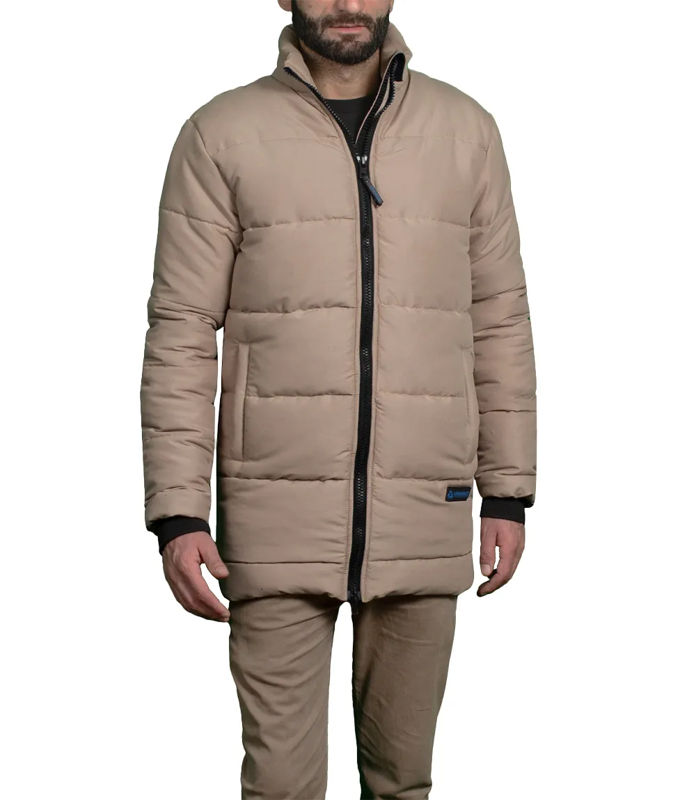 Mens Beige 3/4 Length Puffer Jacket