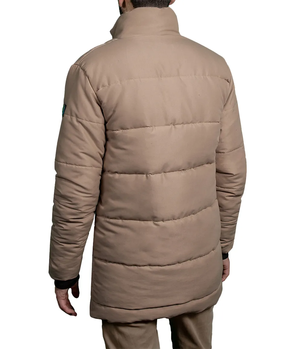 Mens Beige 3/4 Length Puffer Jacket