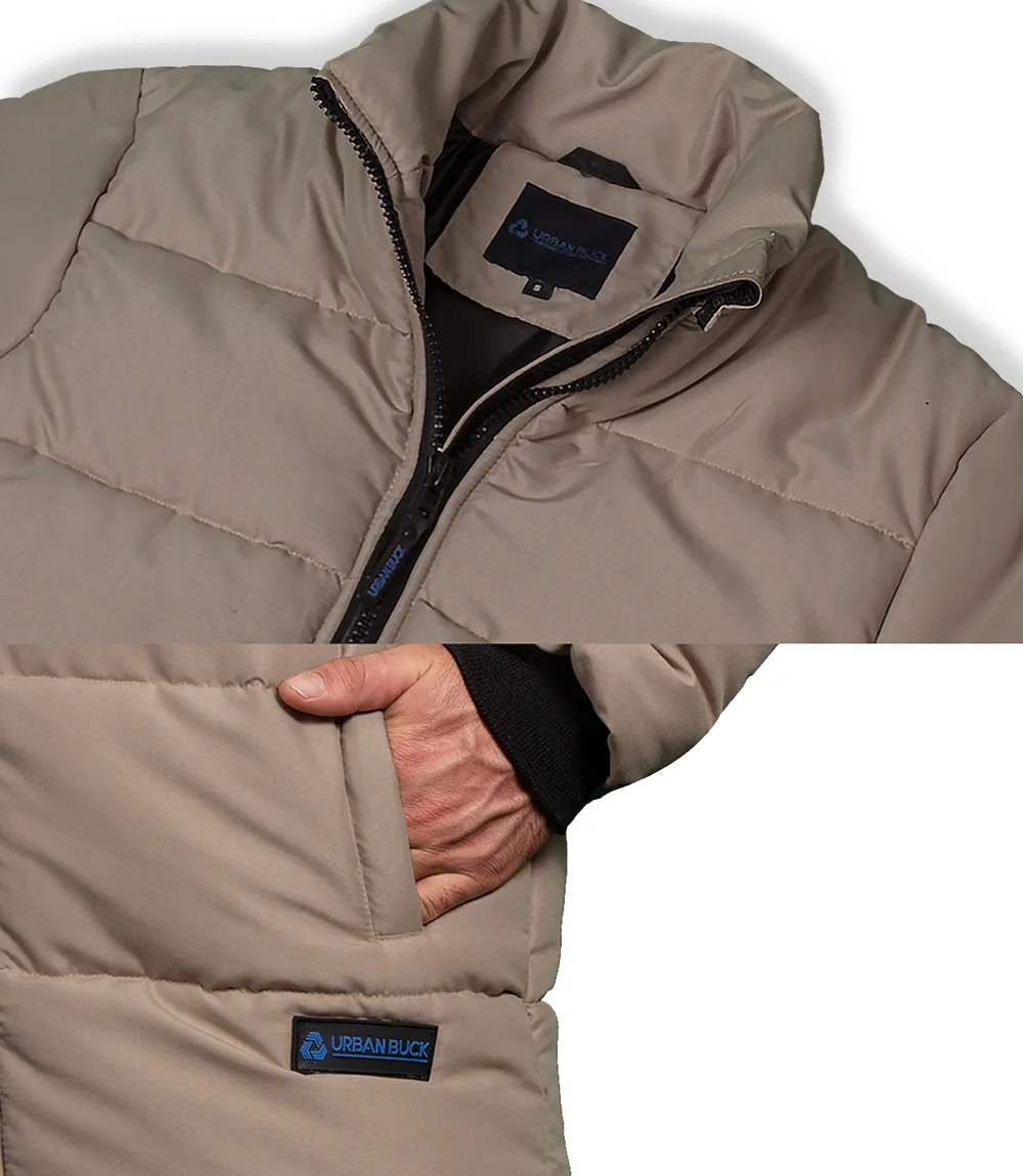 Mens Beige 3/4 Length Puffer Jacket