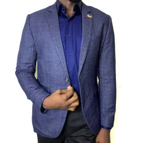 Men's navy blue blazer with grain pattern