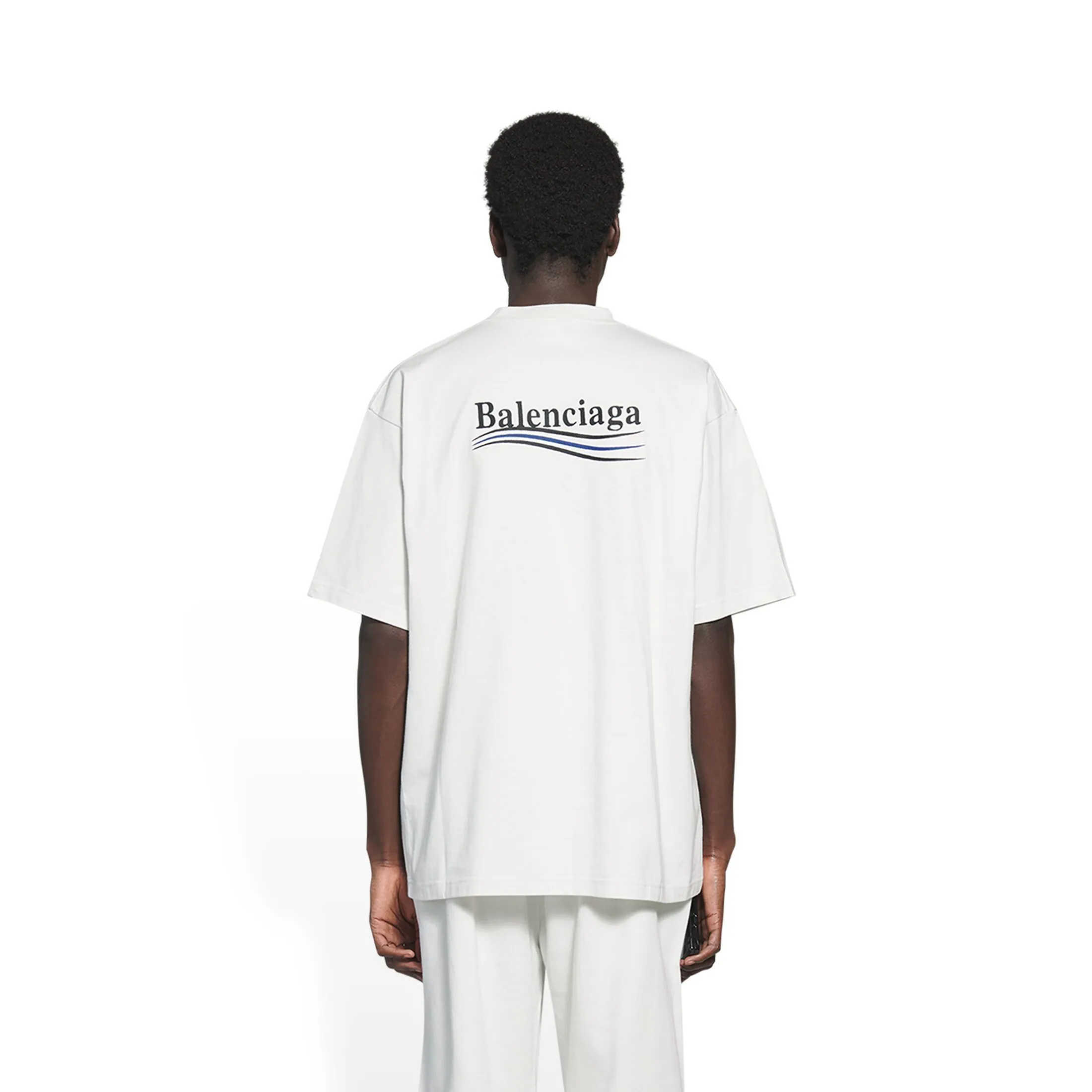 Men's white political campaign t-shirt from Balenciaga in large fit