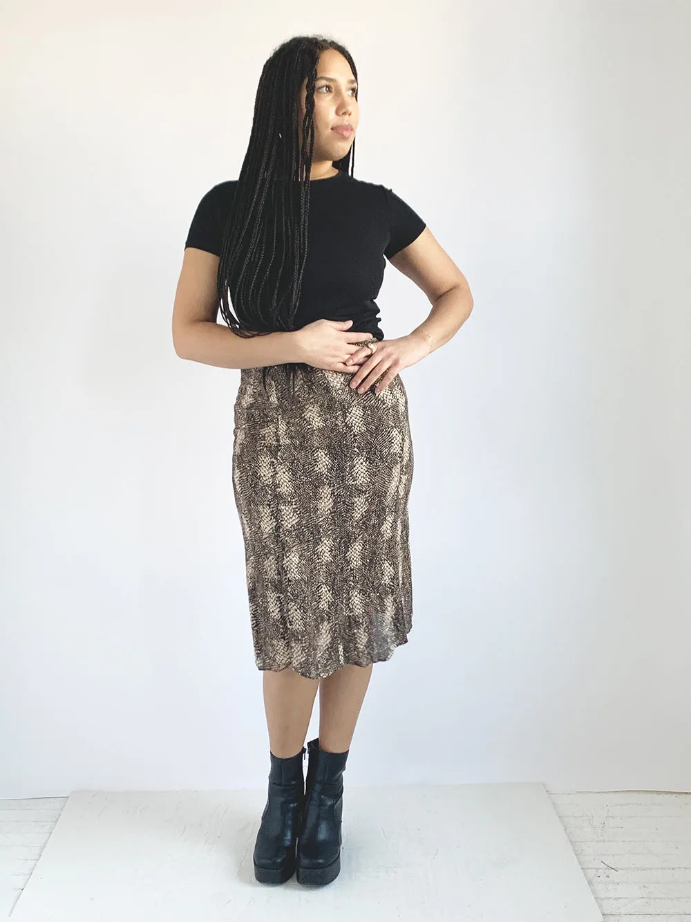 MPH Rayon Crinkle Skirt - Snakeskin Pattern