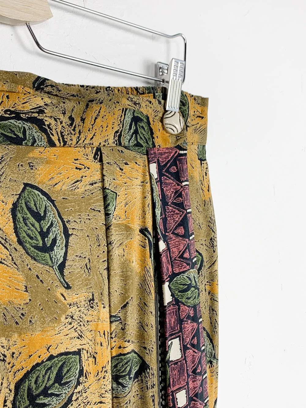 MW 80s Leaf Print Rayon Midi Skirt