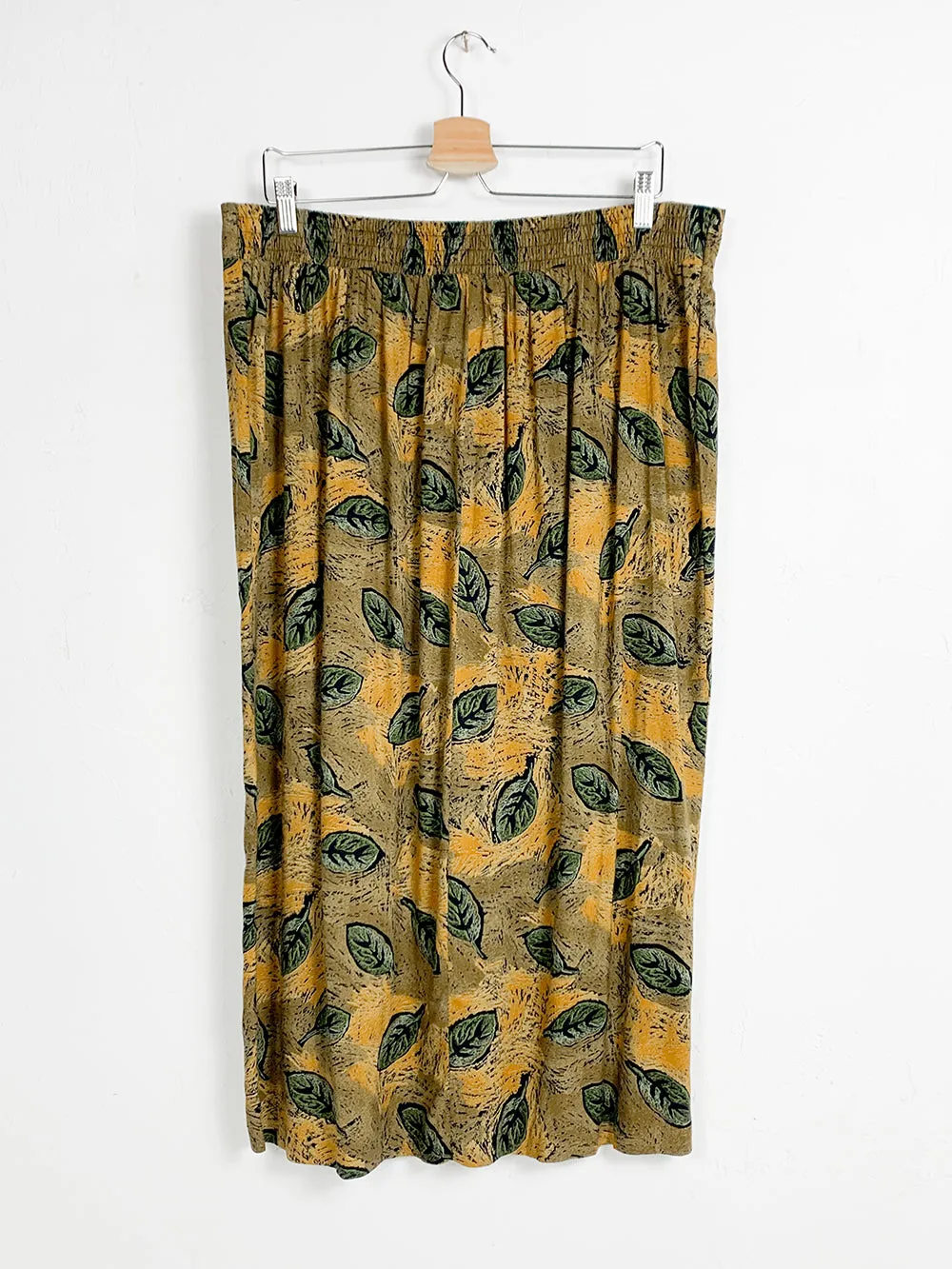 MW 80s Leaf Print Rayon Midi Skirt