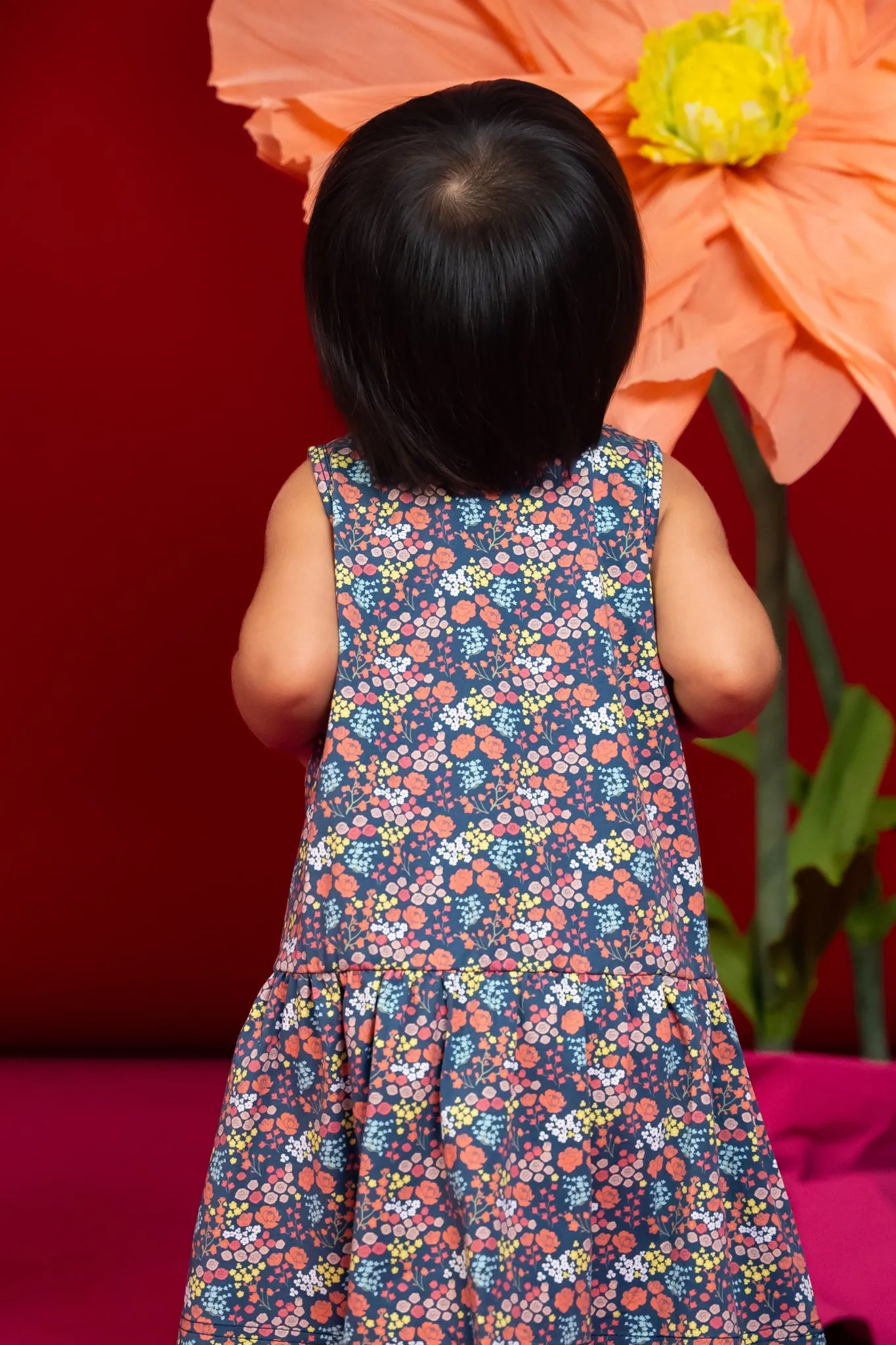 Navy Floral Sleeveless Dress