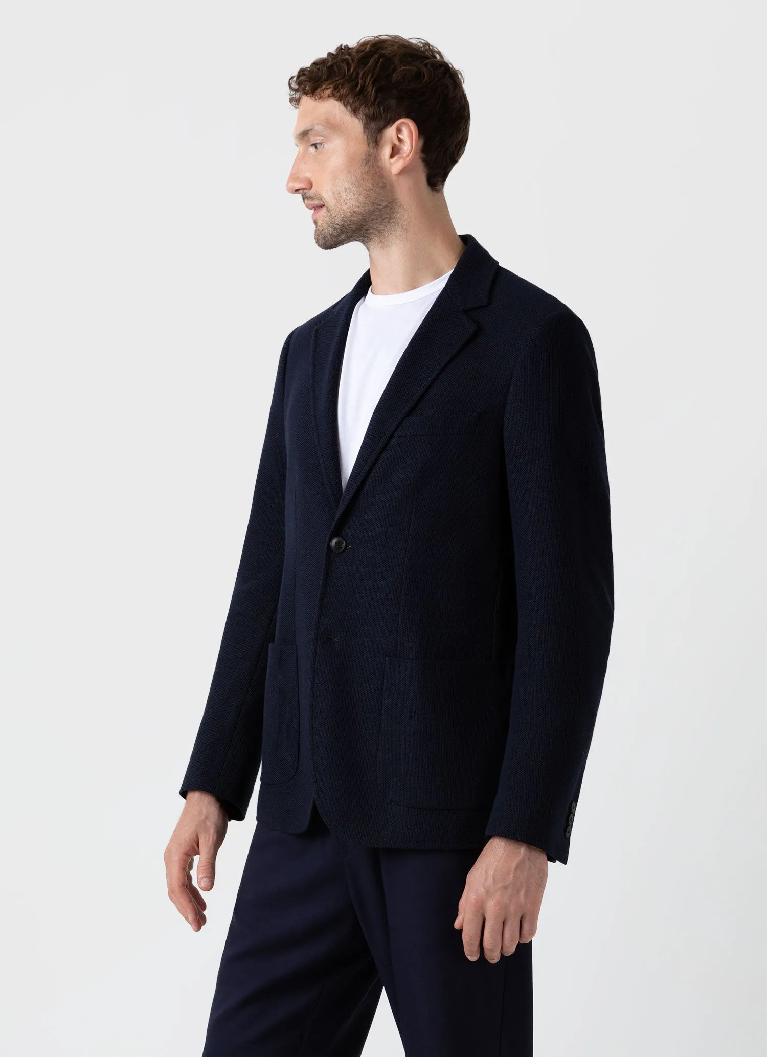 Navy Piqué Blazer for Men