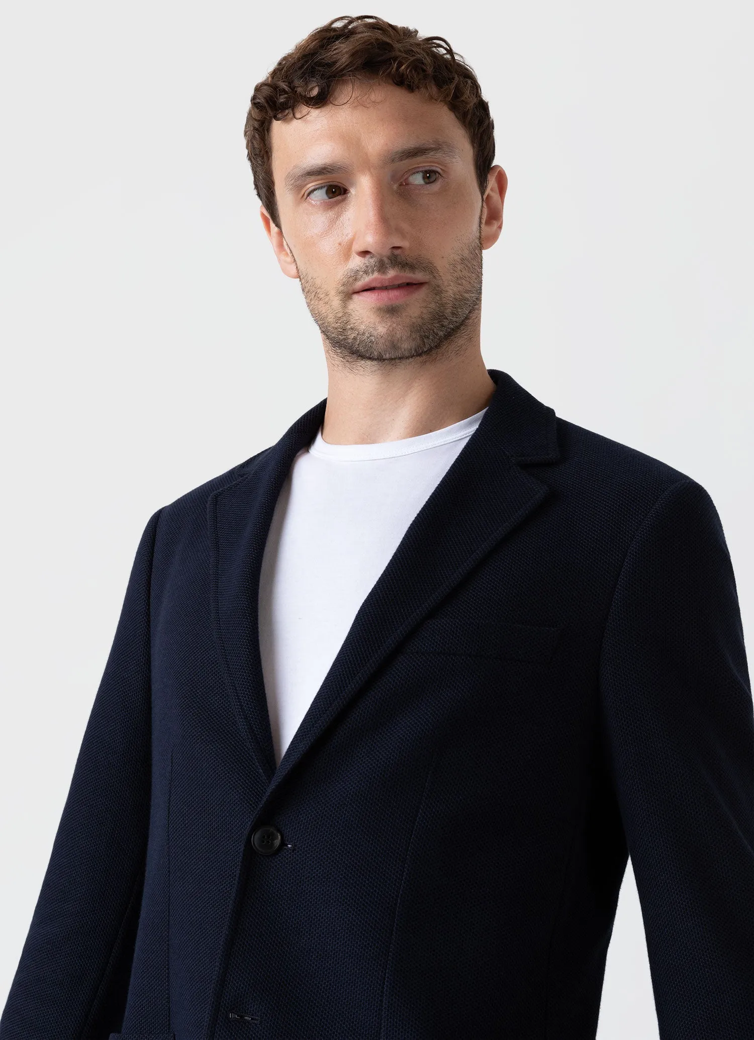 Navy Piqué Blazer for Men