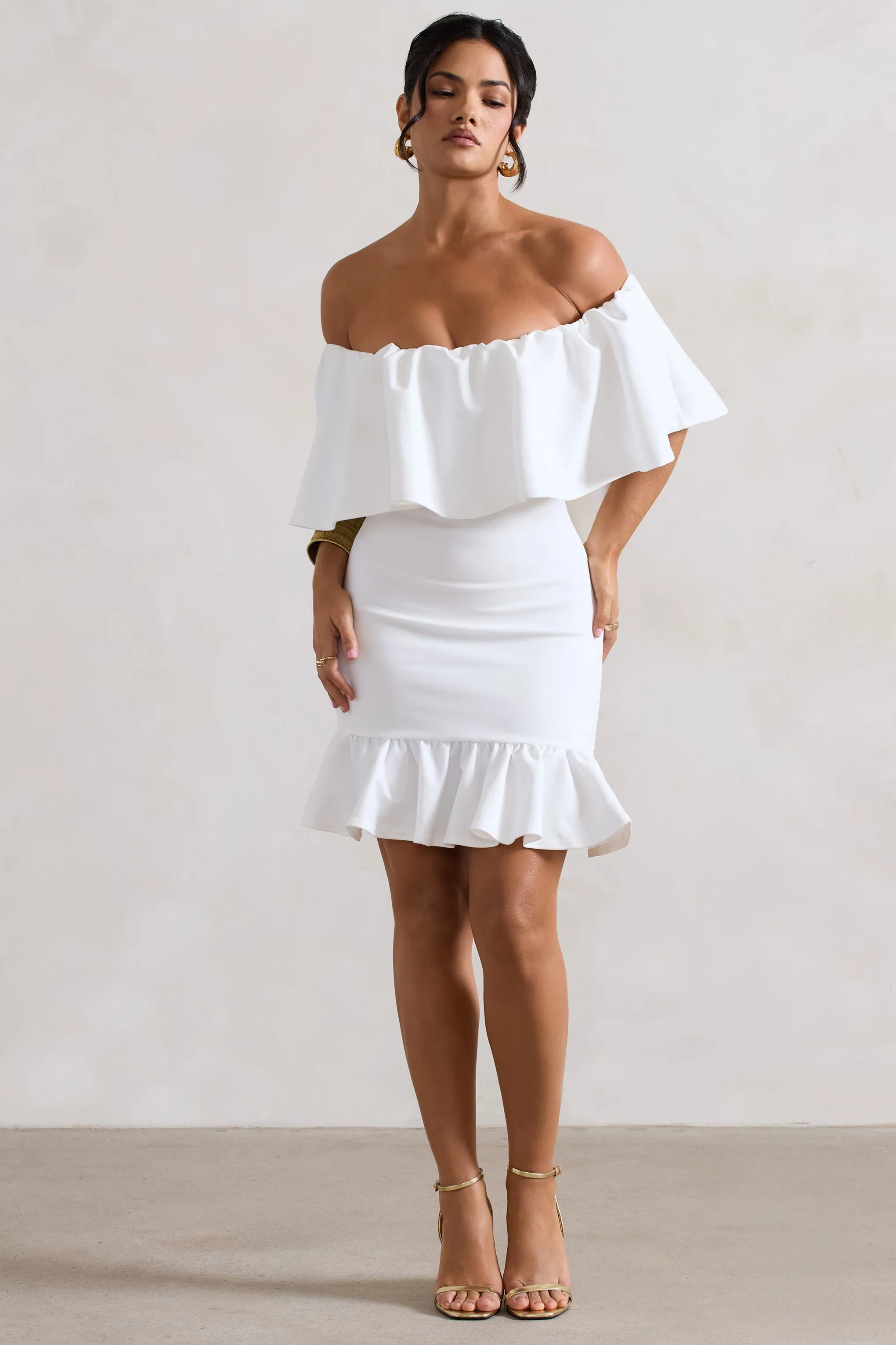 Neha White Ruffled Bardot Mini Dress - Available Now