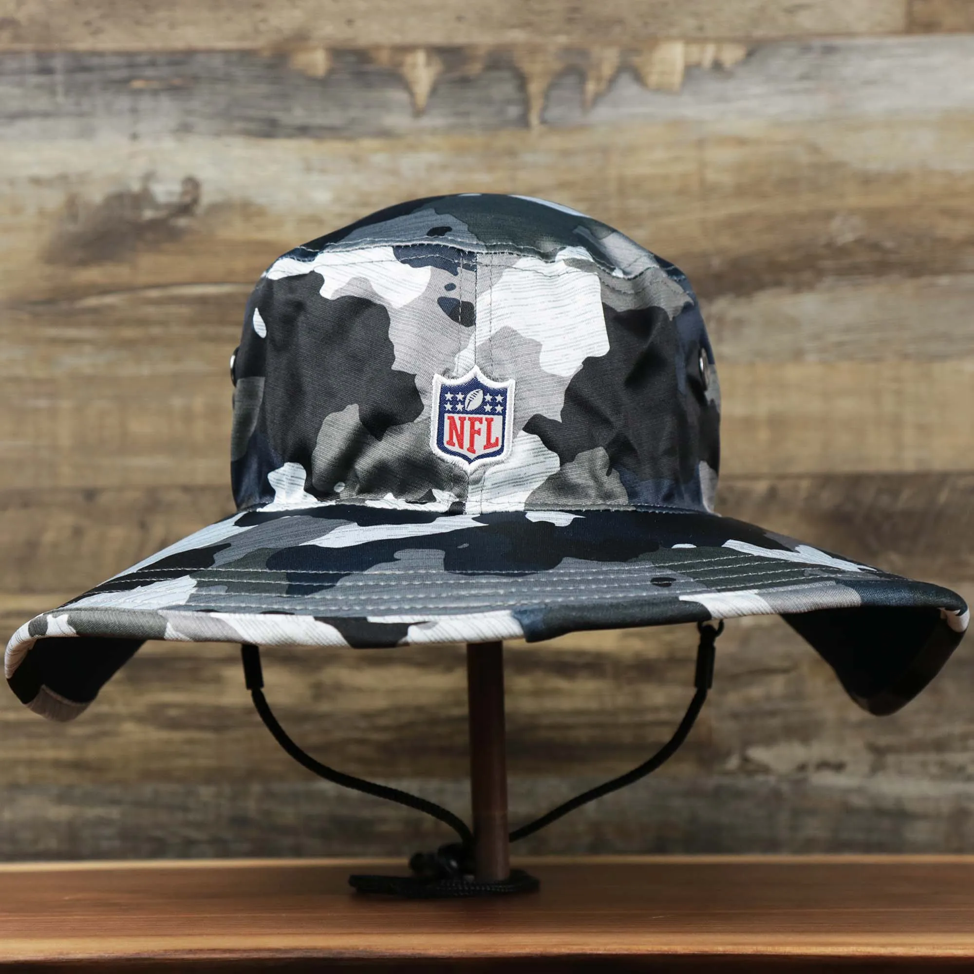 New England Patriots NFL Training Camp 2022 Navy Camo Bucket Hat