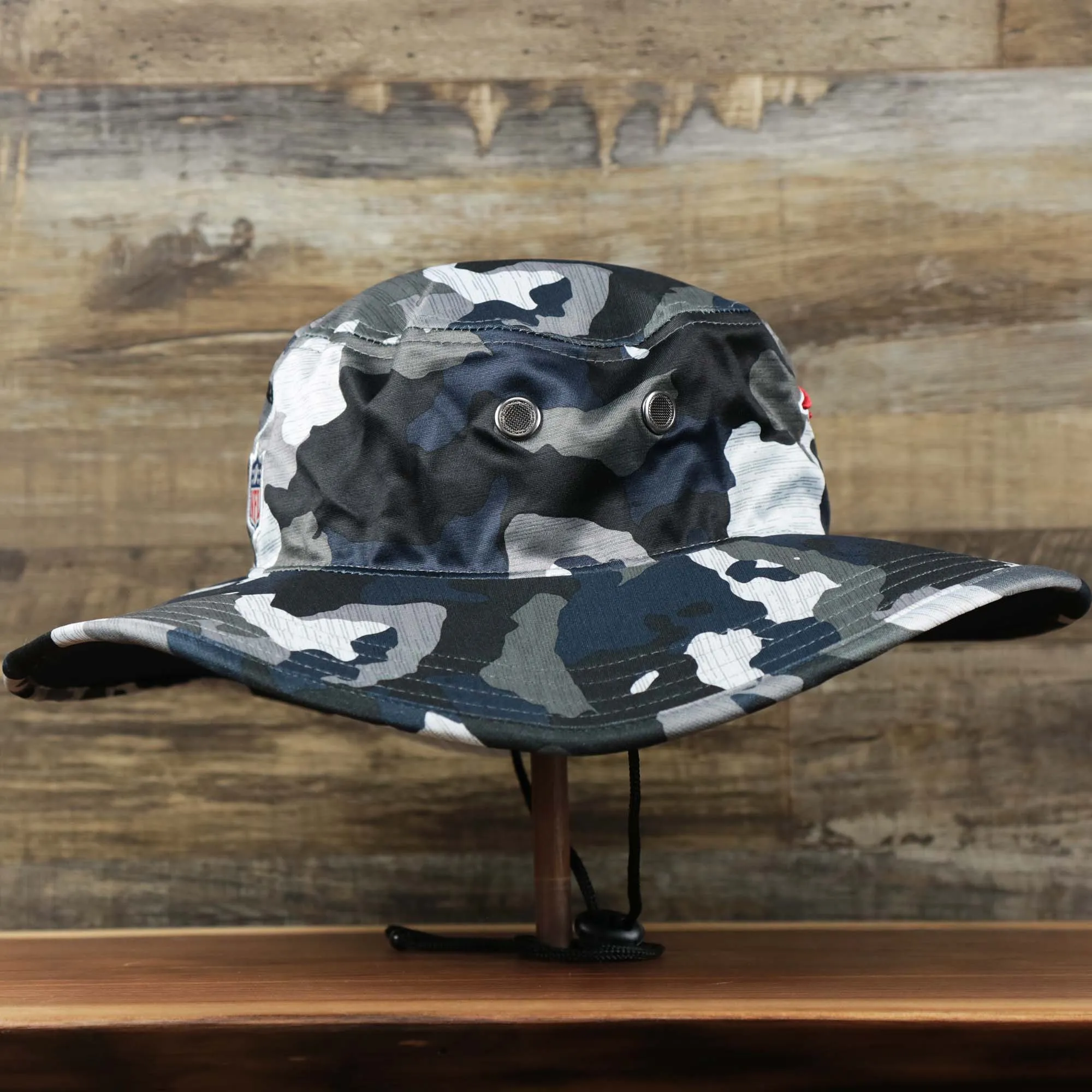 New England Patriots NFL Training Camp 2022 Navy Camo Bucket Hat