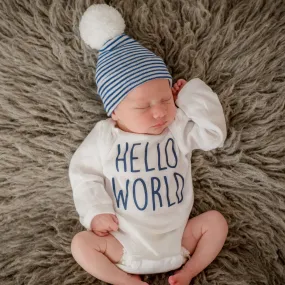 Newborn Hospital Beanie - Navy and White Striped.