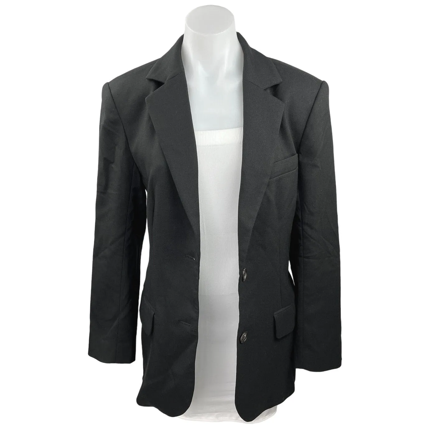 Oak + Fort Women's Black Button Front Long Sleeve Career Blazer Coat Jacket Sz S