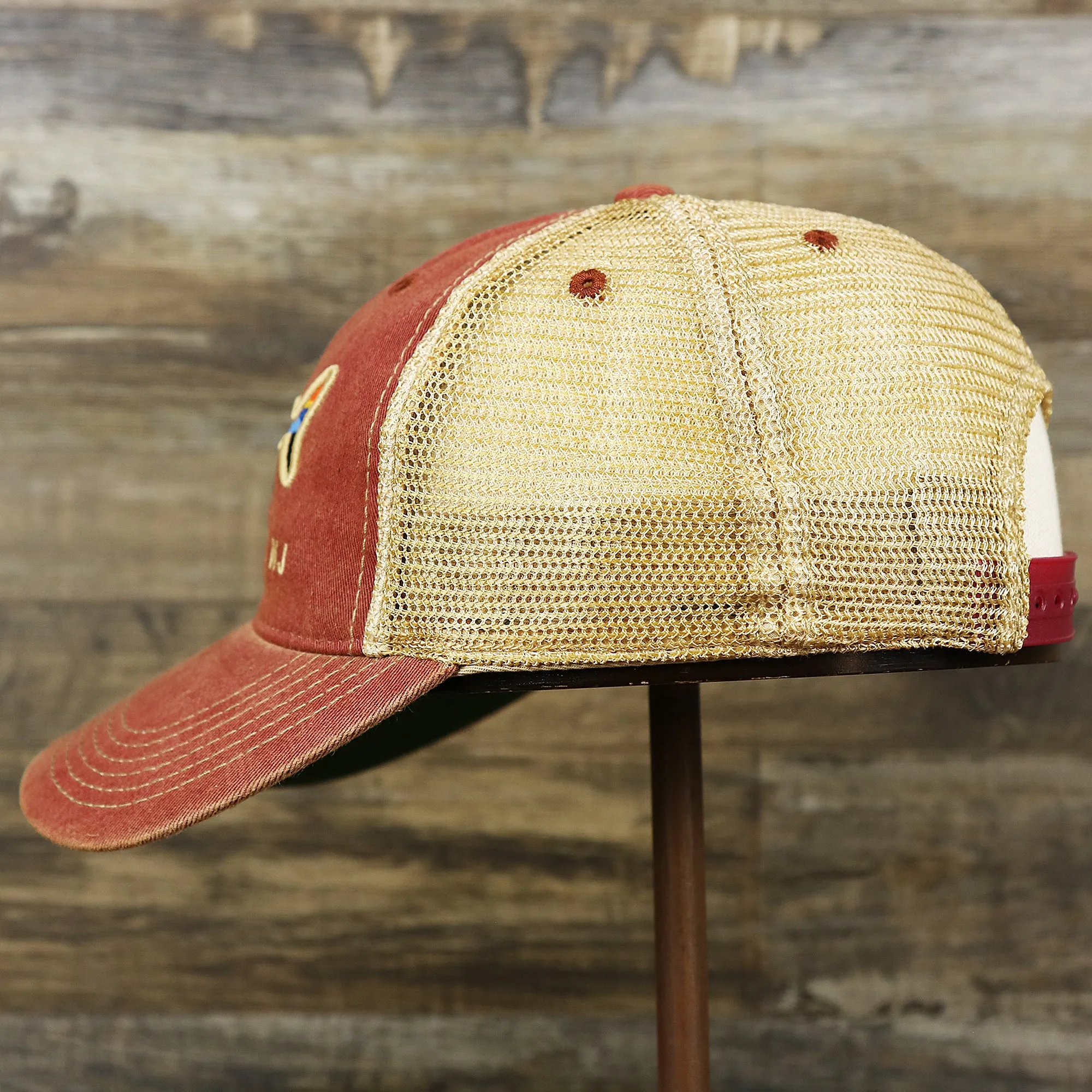 Ocean City Horizon Shark Vintage Mesh Back Trucker Hat | Cardinal