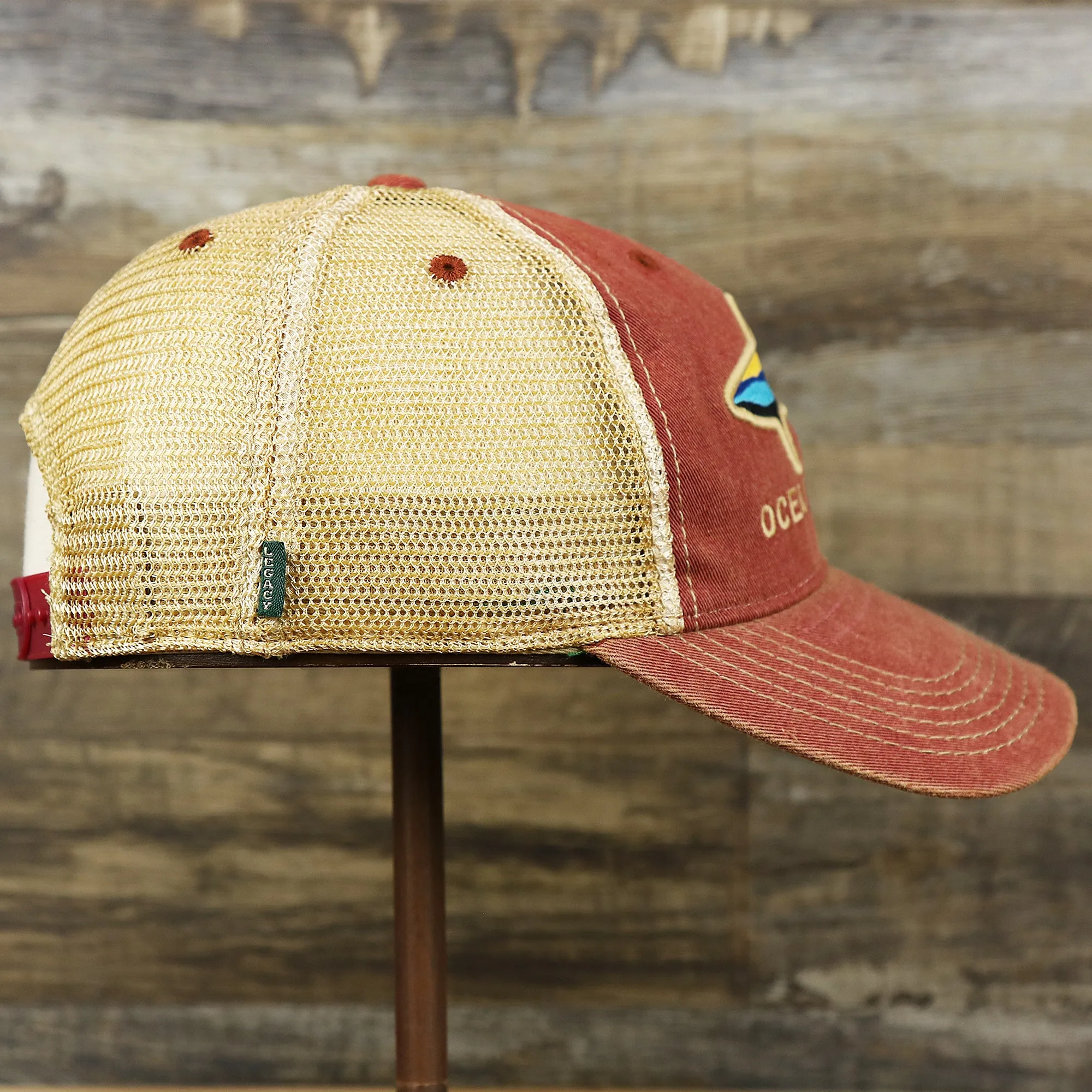 Ocean City Horizon Shark Vintage Mesh Back Trucker Hat | Cardinal