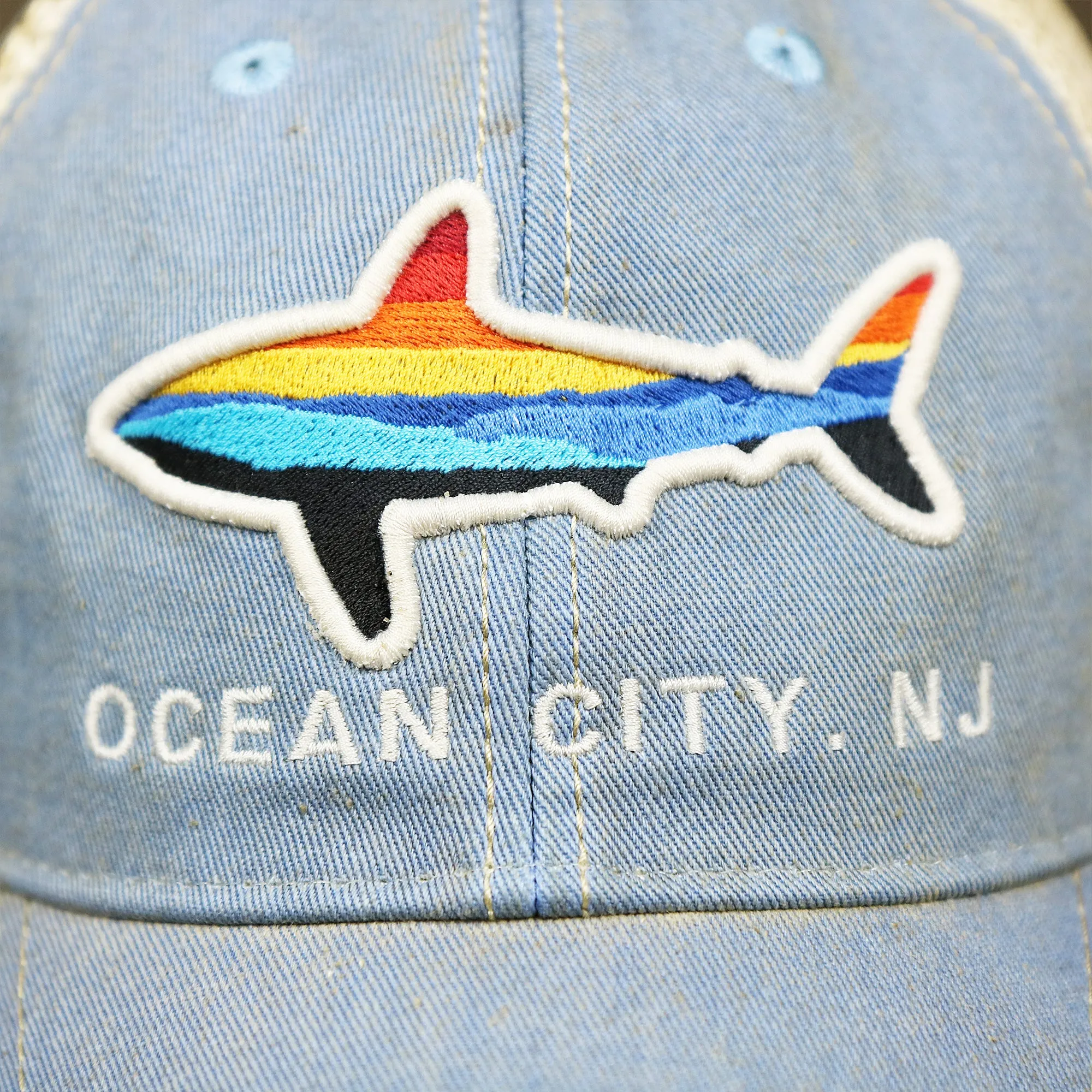 Ocean City Horizon Shark Vintage Trucker Hat - Light Blue