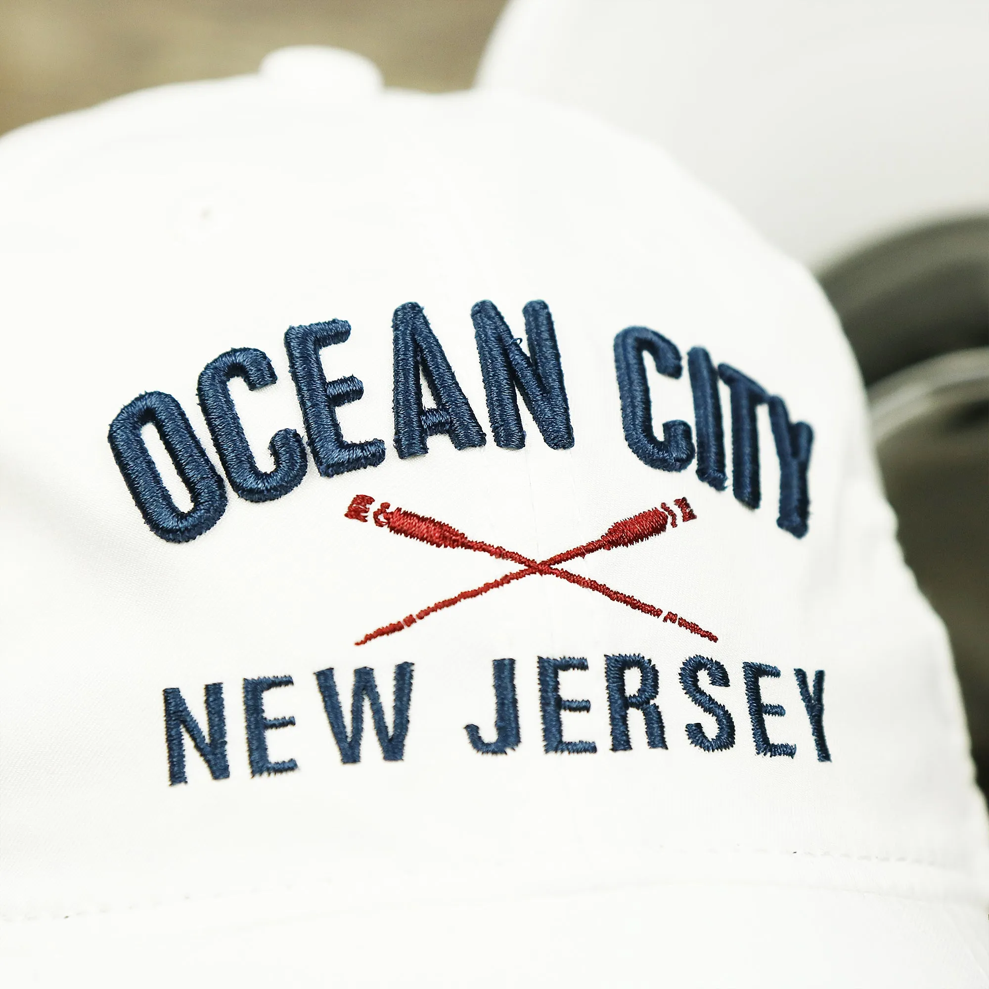 Ocean City New Jersey Crossed Oars Logo Dad Hat - White Dad Hat