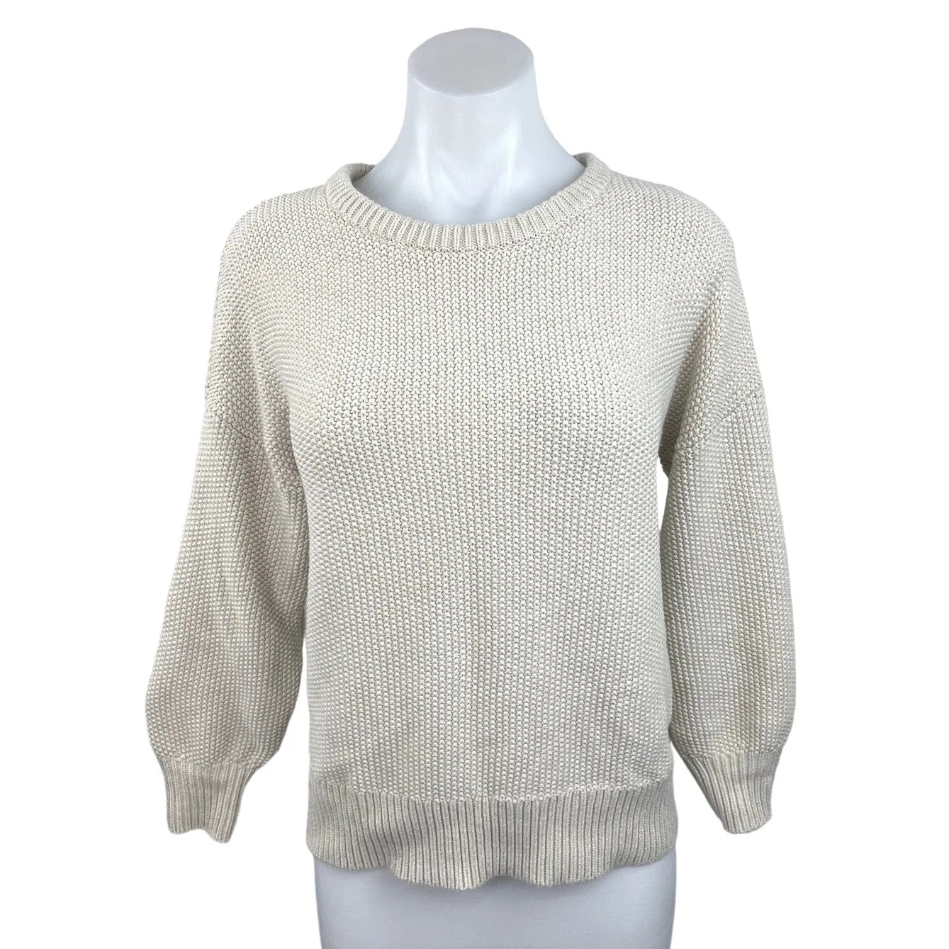 Old Navy Women Cable Knit Cream Crew Neck Long Sleeve Pullover Sweater Top Sz M