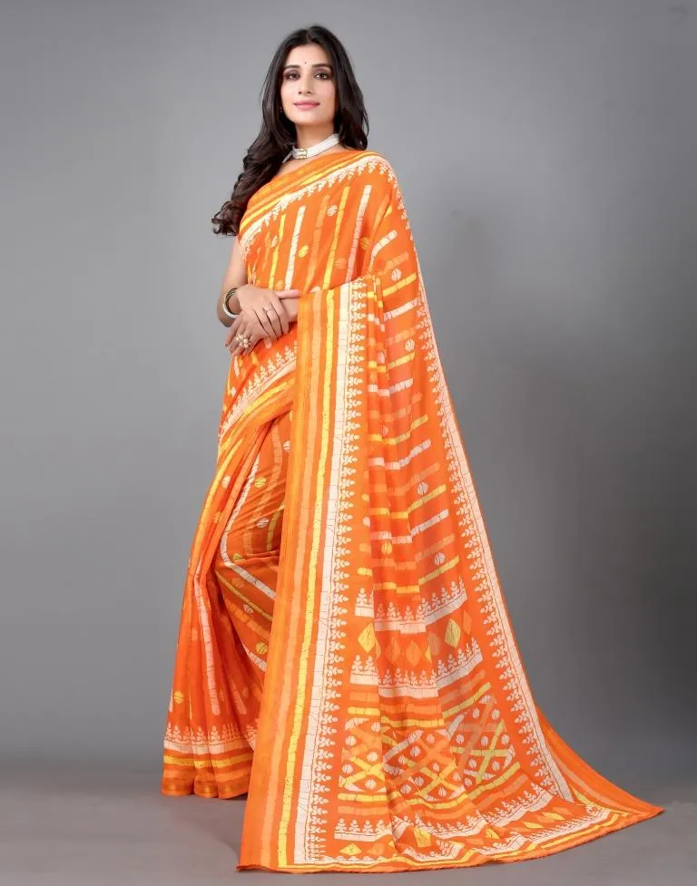 Orange Cotton Saree