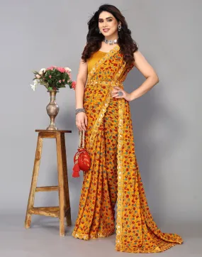 Orange Printed Saree