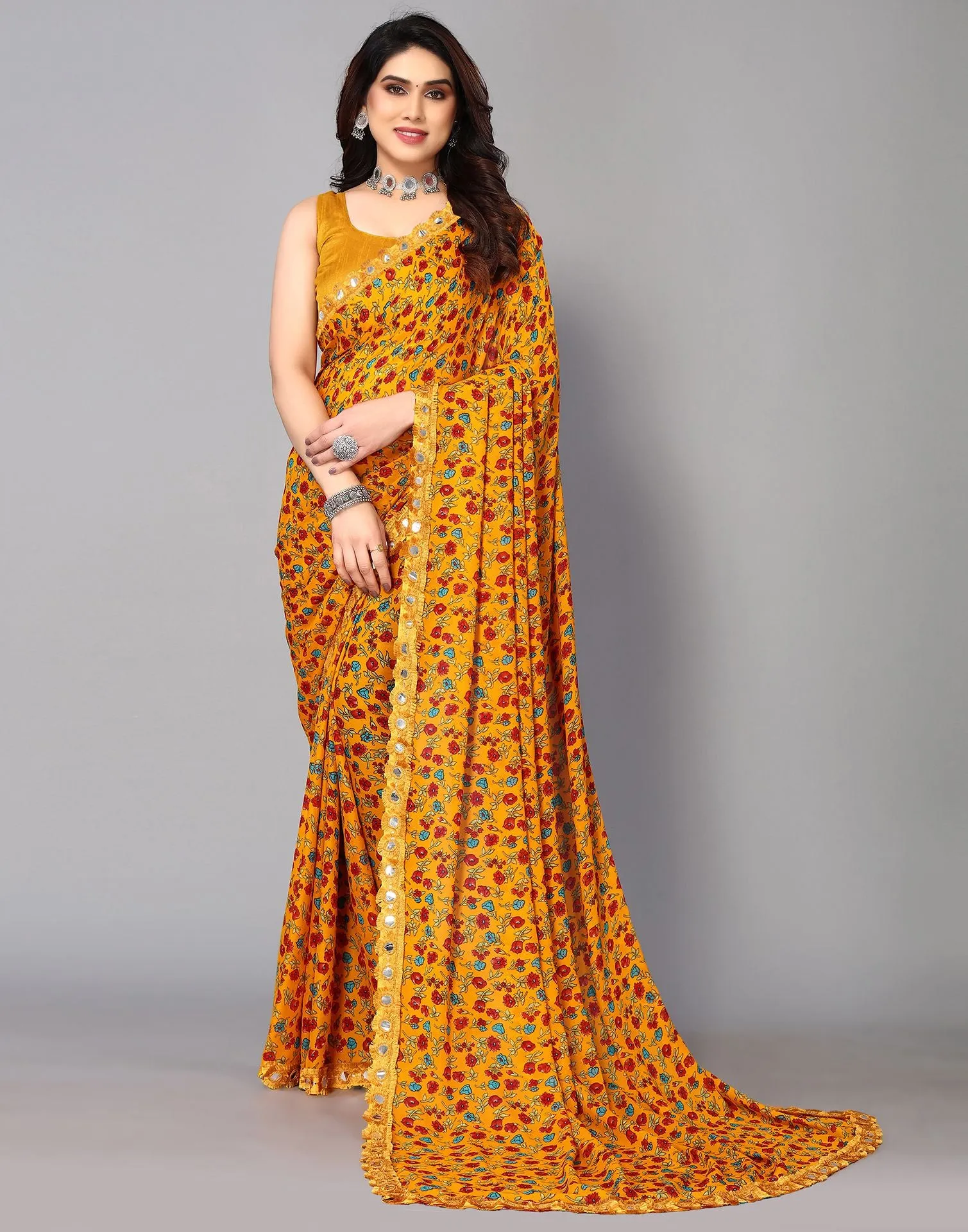 Orange Printed Saree