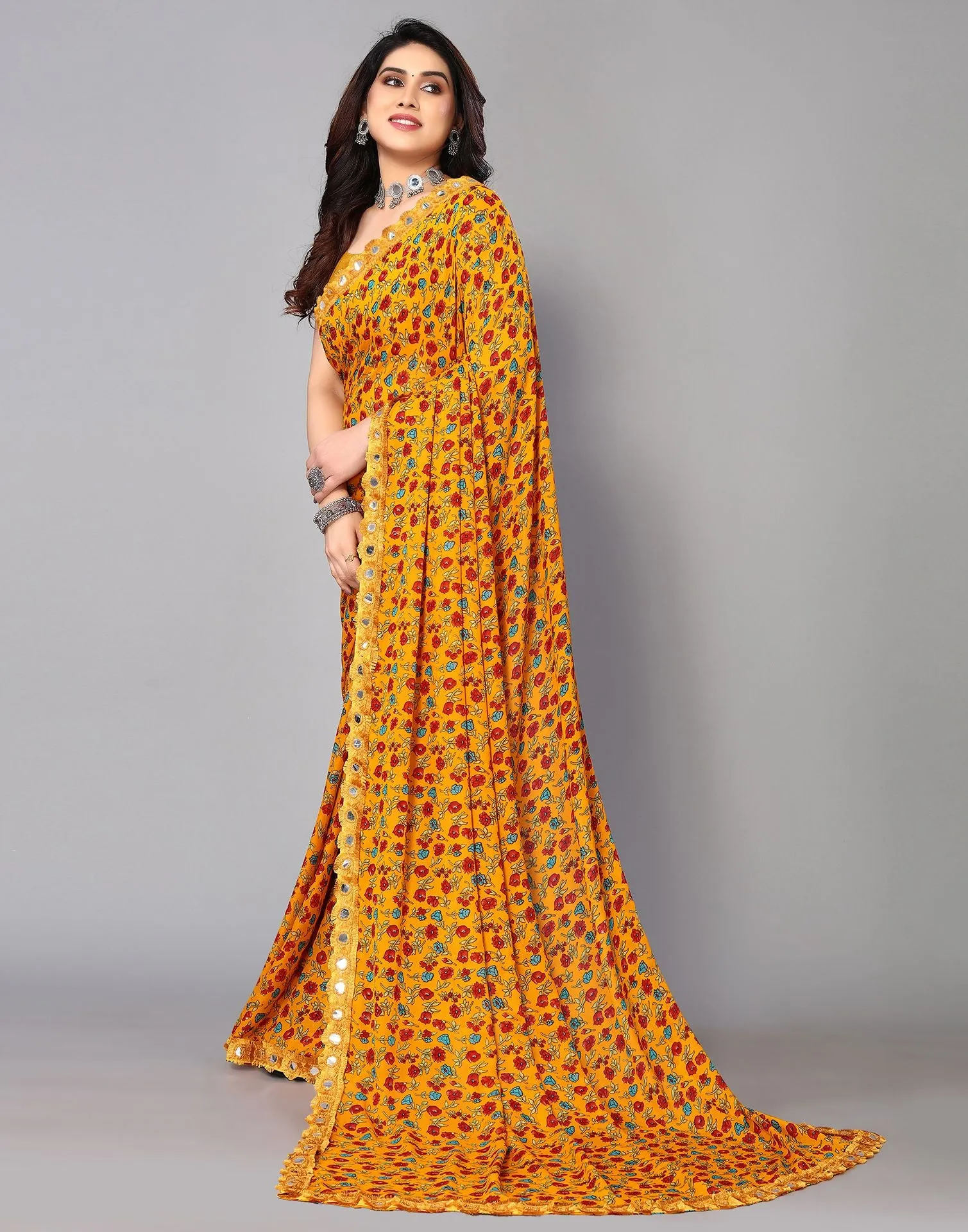 Orange Printed Saree