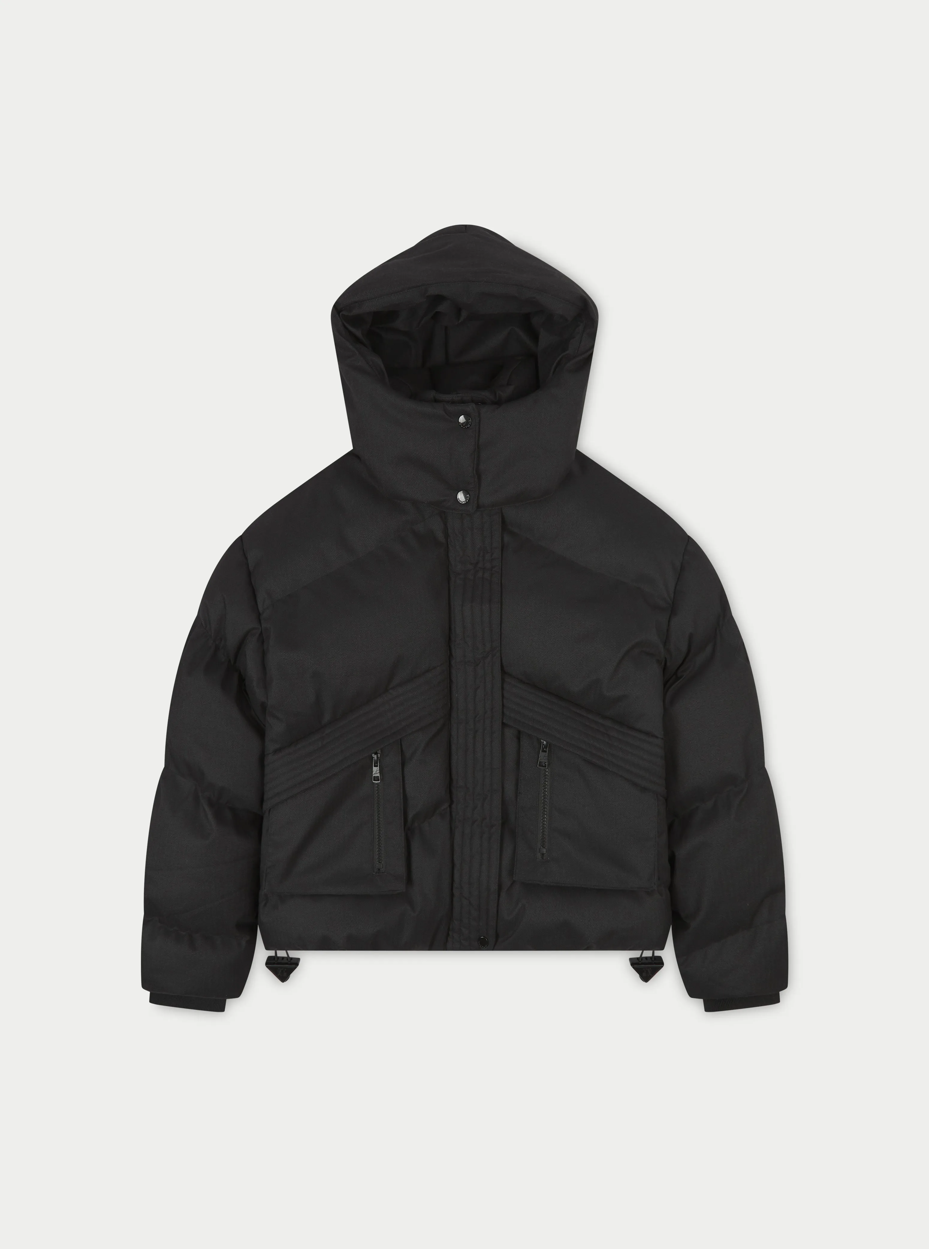 OVERSIZED TIE HEM PUFFER JACKET - BLACK