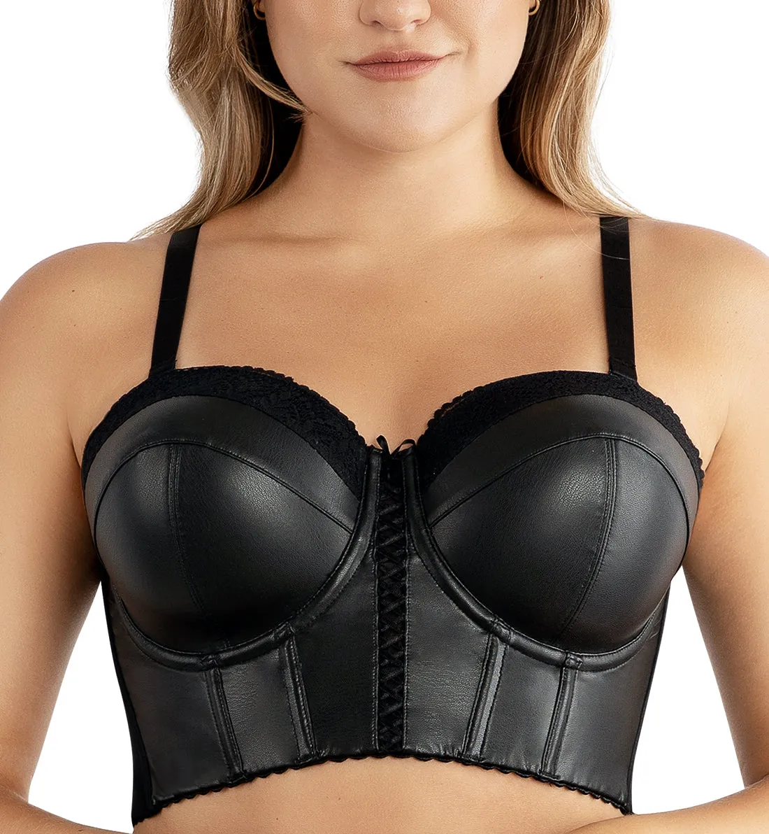 Parfait Stevie Faux Leather Strapless Midi Bustier (P50120) - Black