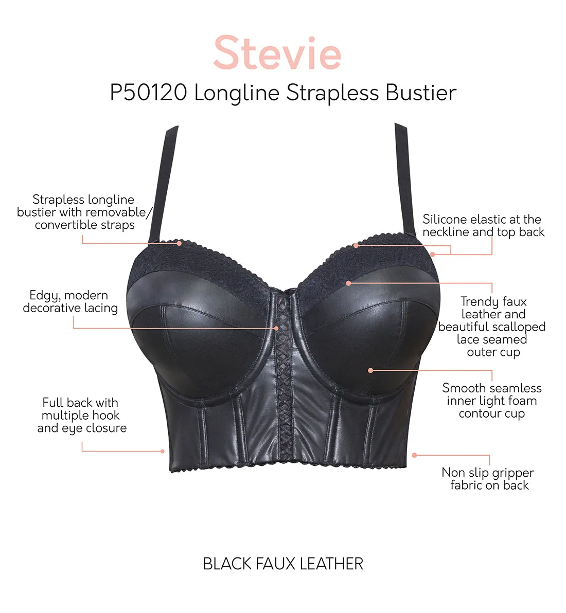 Parfait Stevie Faux Leather Strapless Midi Bustier (P50120) - Black