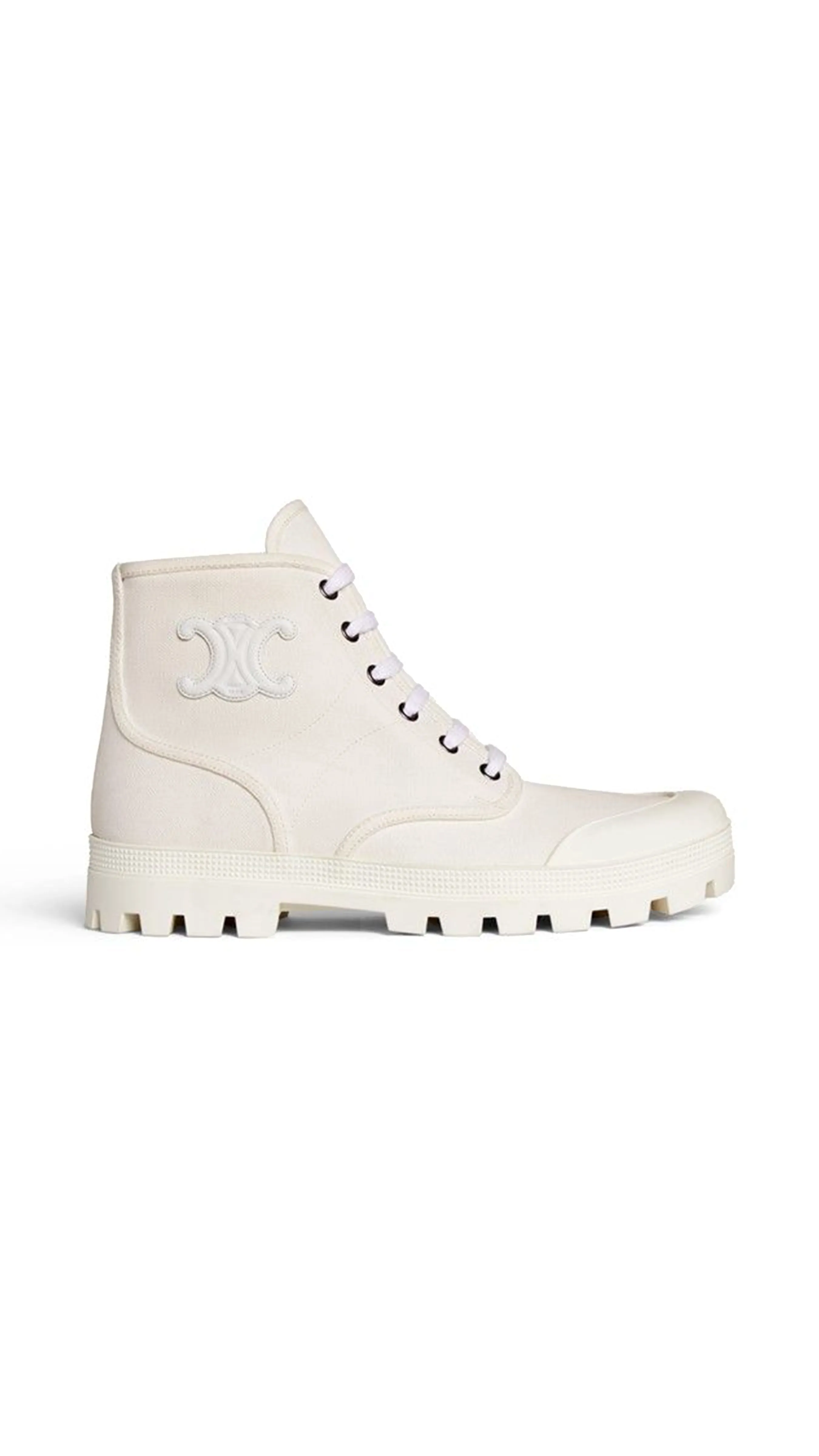 Patapans white canvas lace-up boots with Triomphe patch