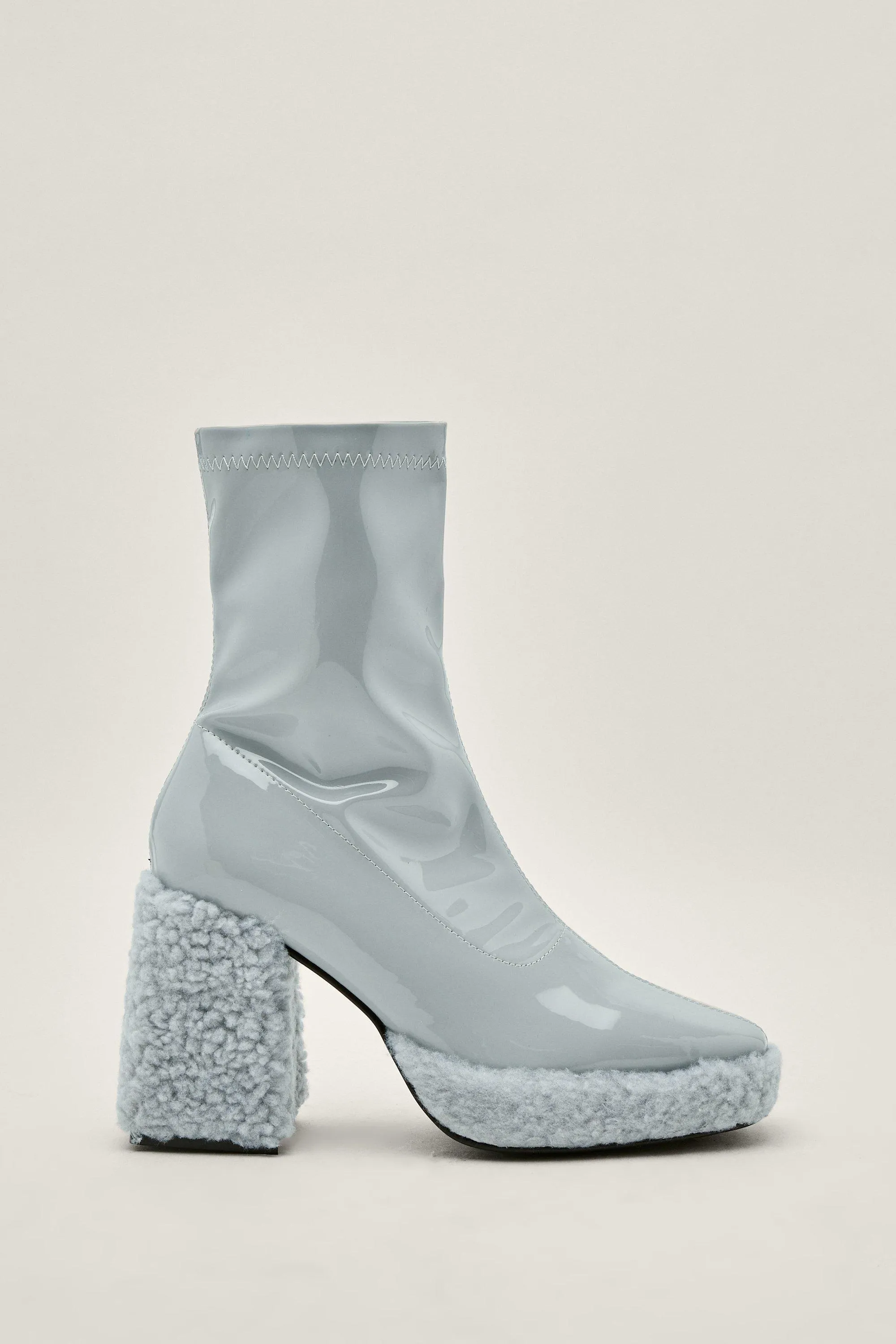 Patent Faux Fur Platform Sock Boots