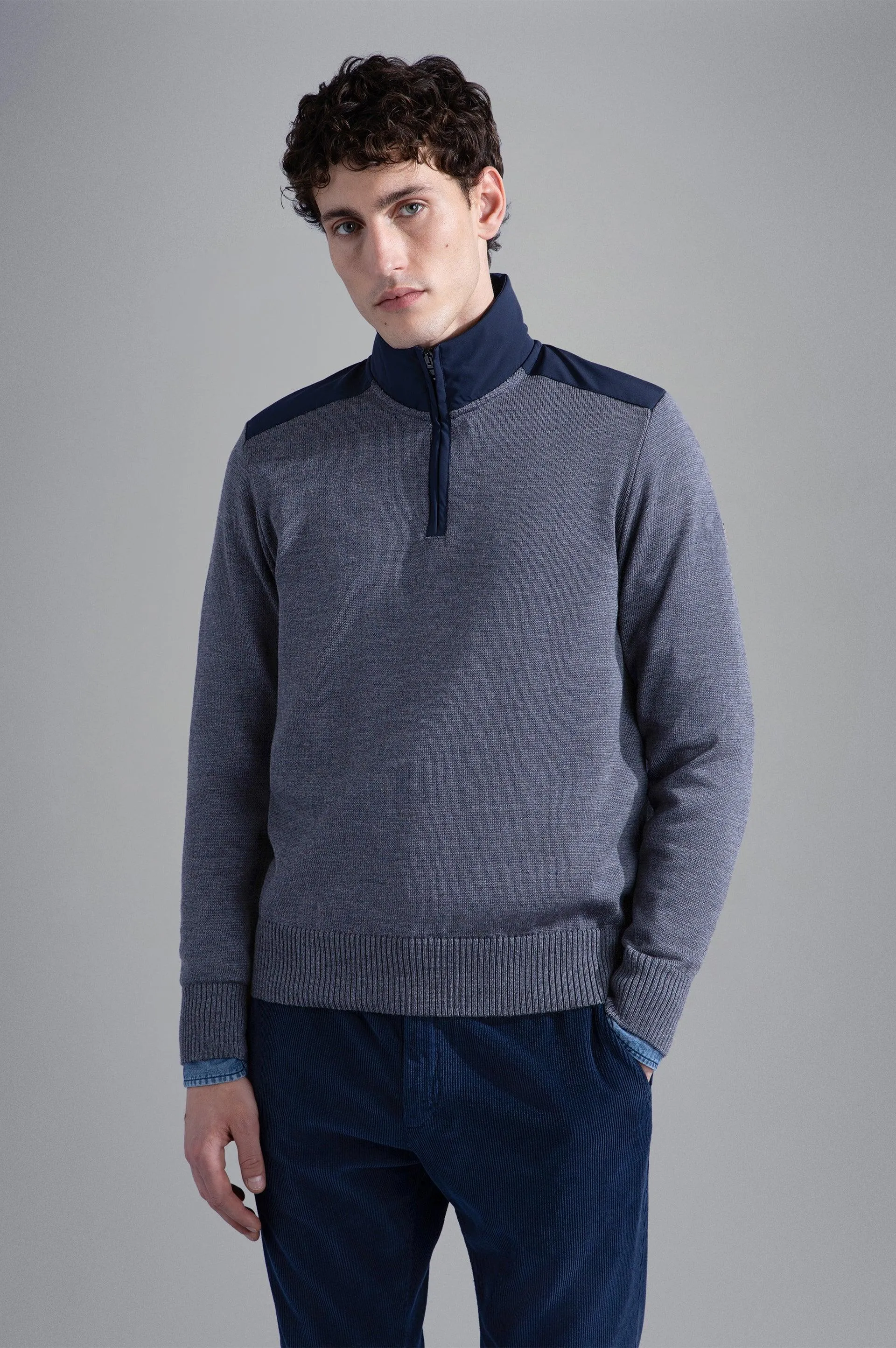 Paul & Shark - Wool zip-up sweater with nylon appliqués.