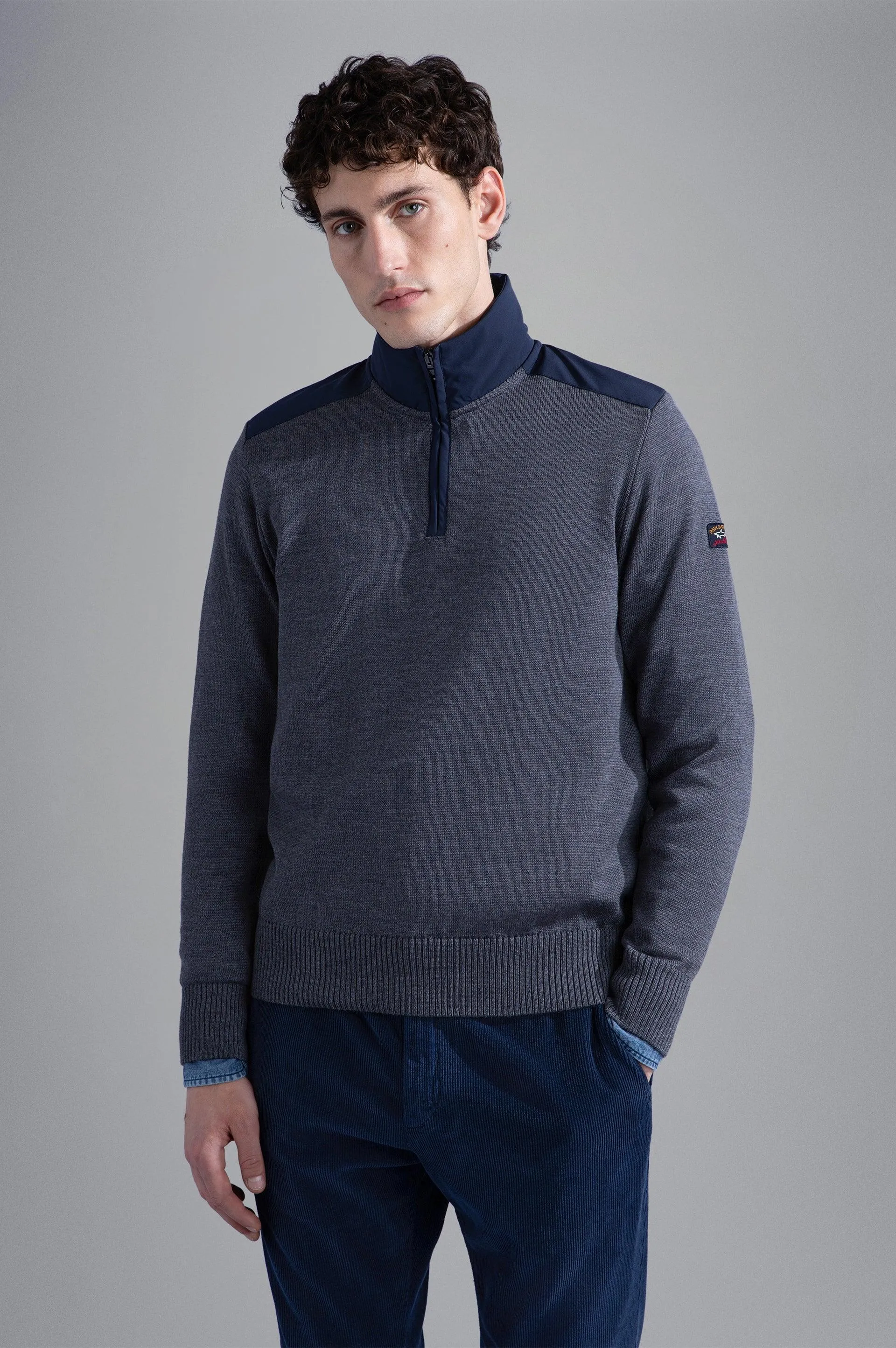 Paul & Shark - Wool zip-up sweater with nylon appliqués.