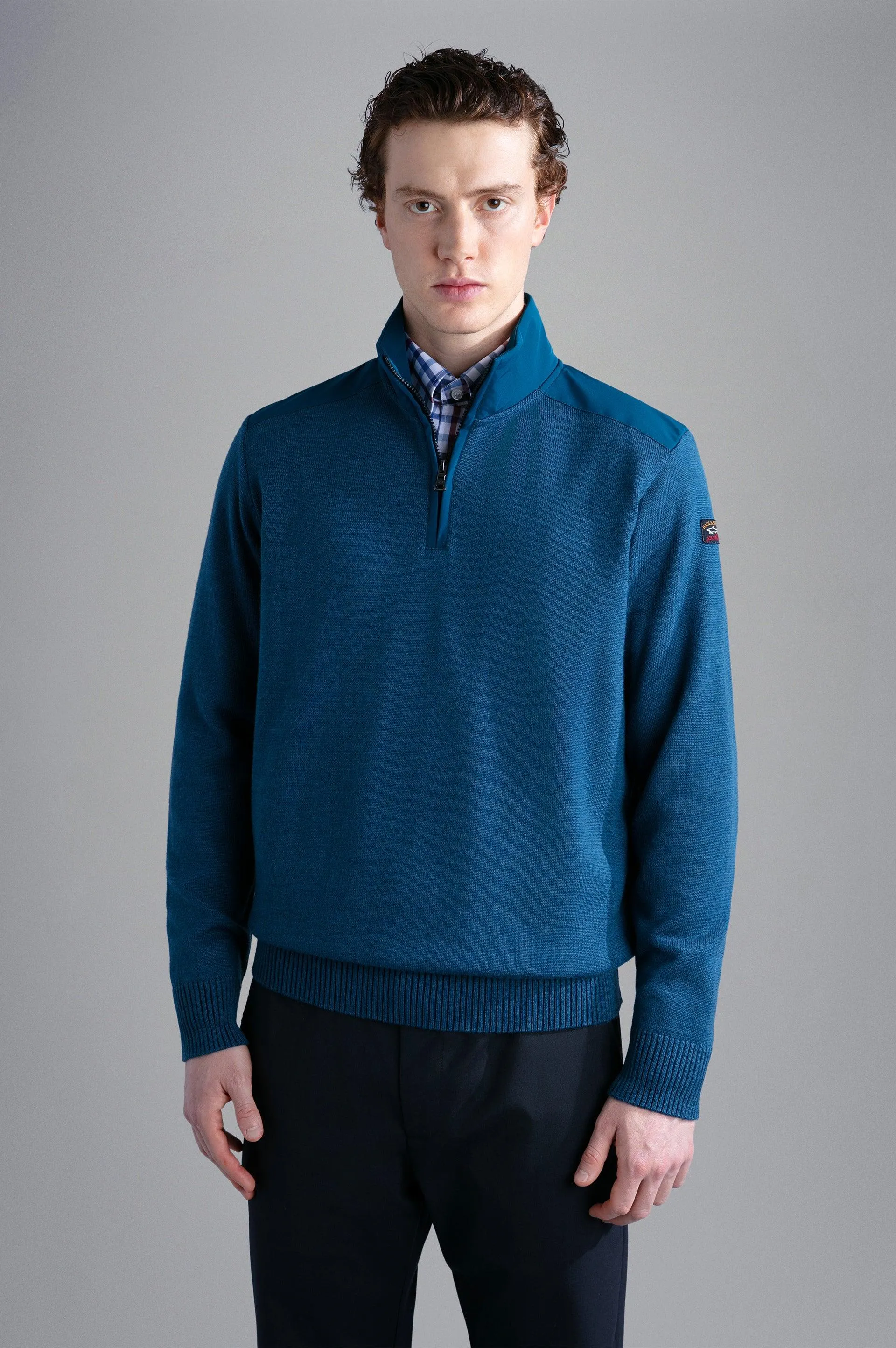 Paul & Shark - Wool zip-up sweater with nylon appliqués.