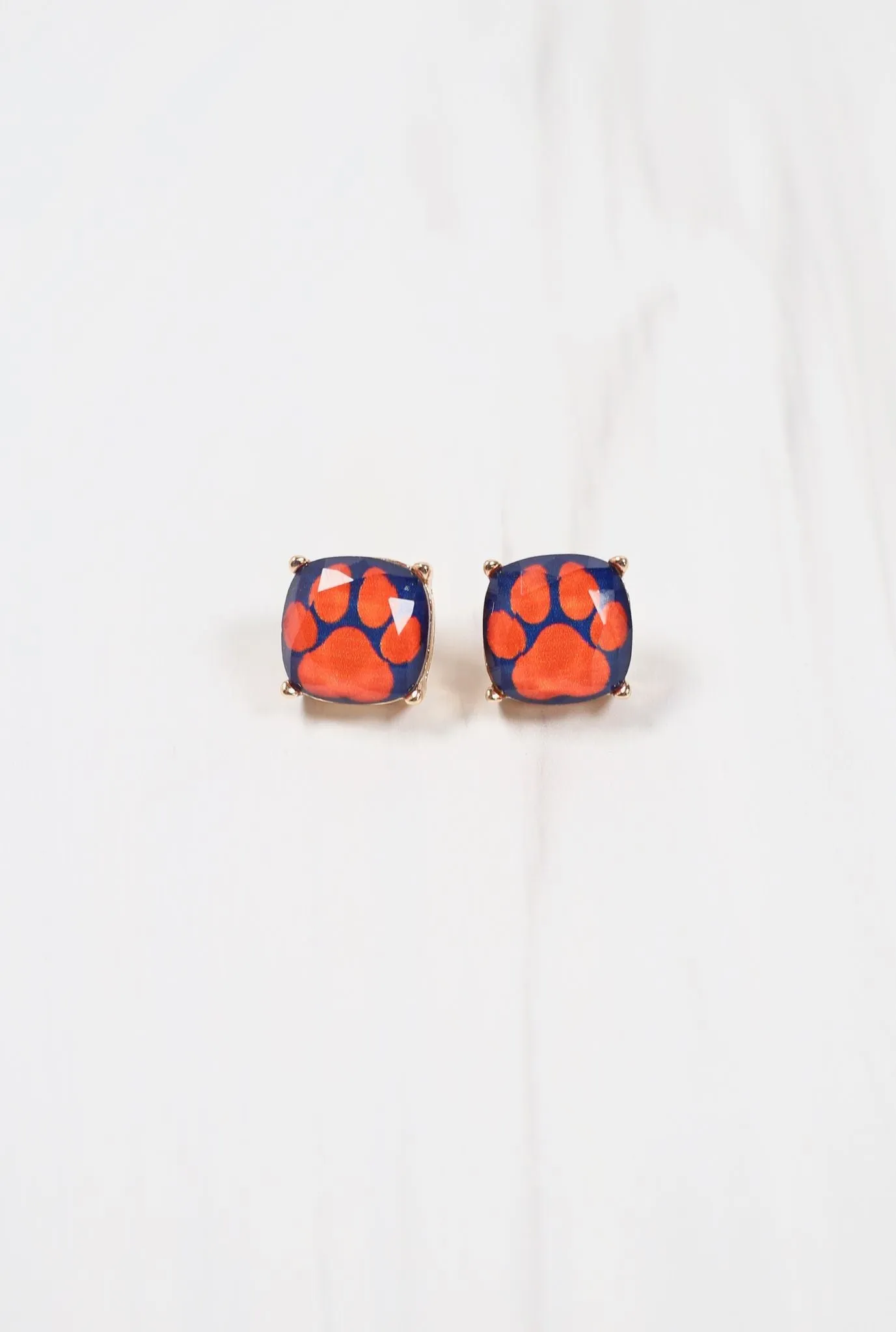 Paw Print Earring in Navy Orange