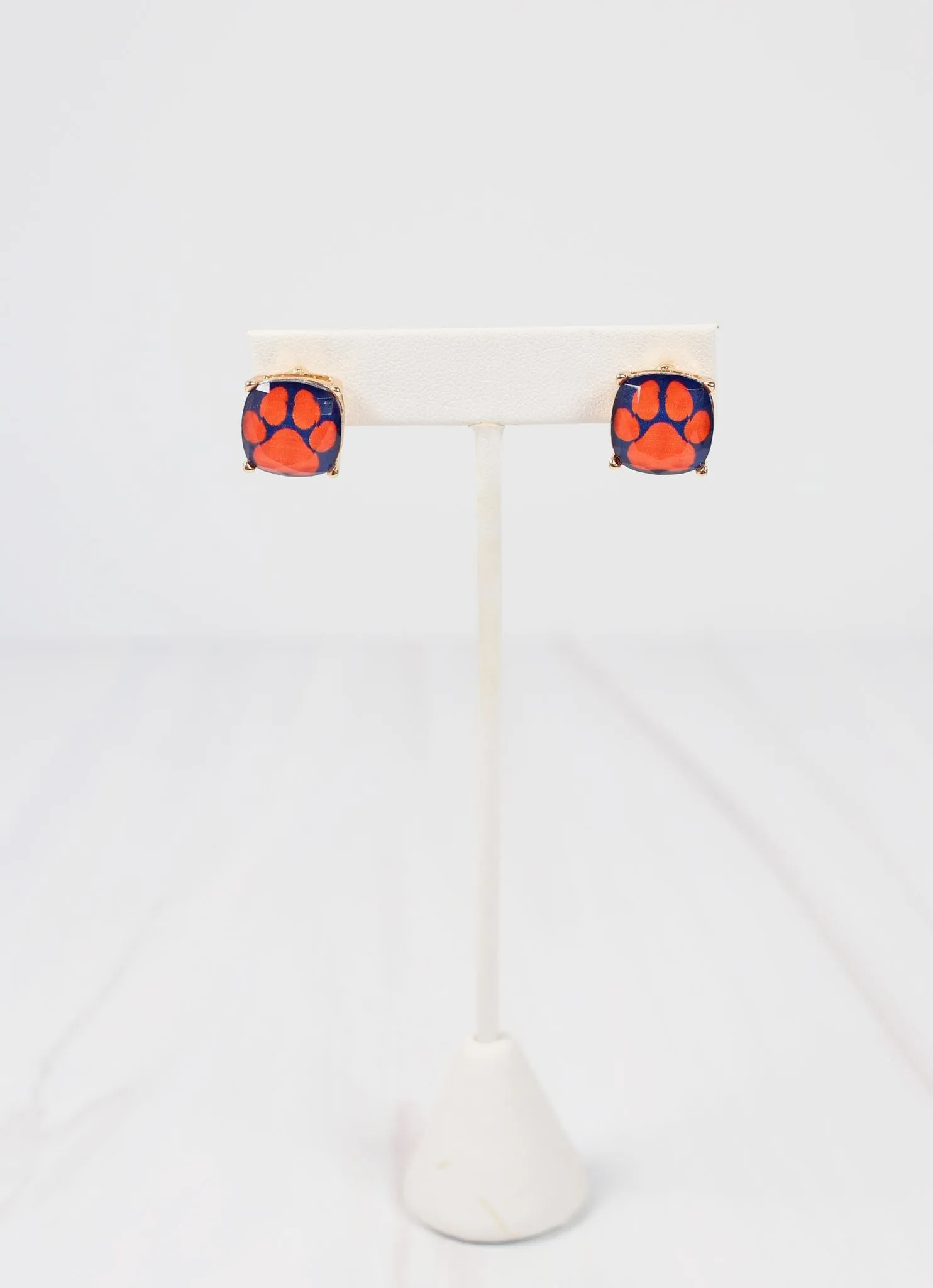 Paw Print Earring in Navy Orange