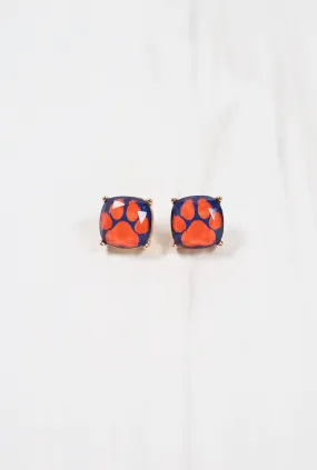 Paw Print Earring in Navy Orange