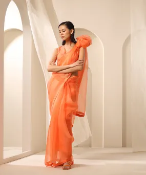 Peach Fuzz Pure Organza Saree With Satin Finishing